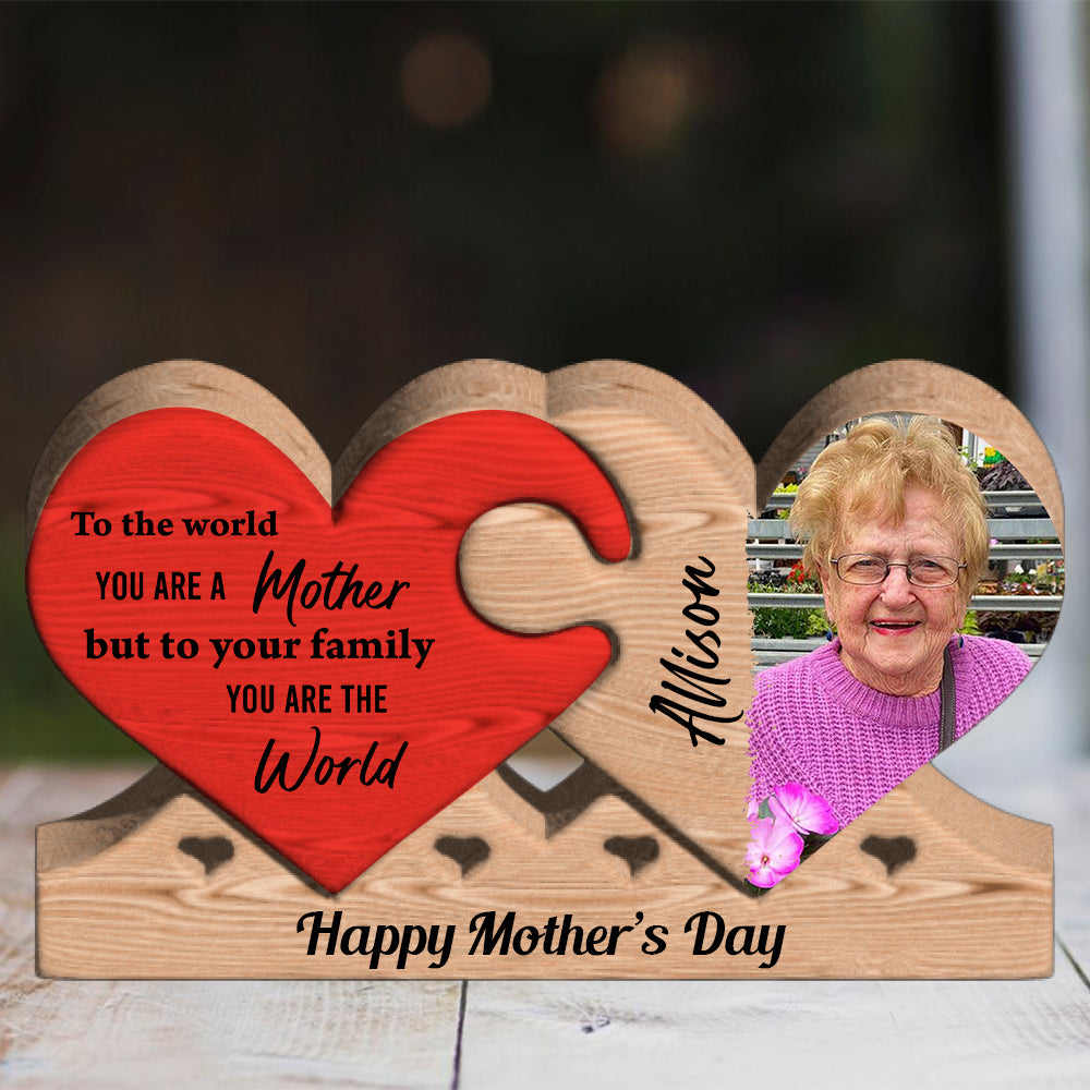 To Your Family You Are The World - Personalized Puzzle Wooden Family - Mother's Day Gift