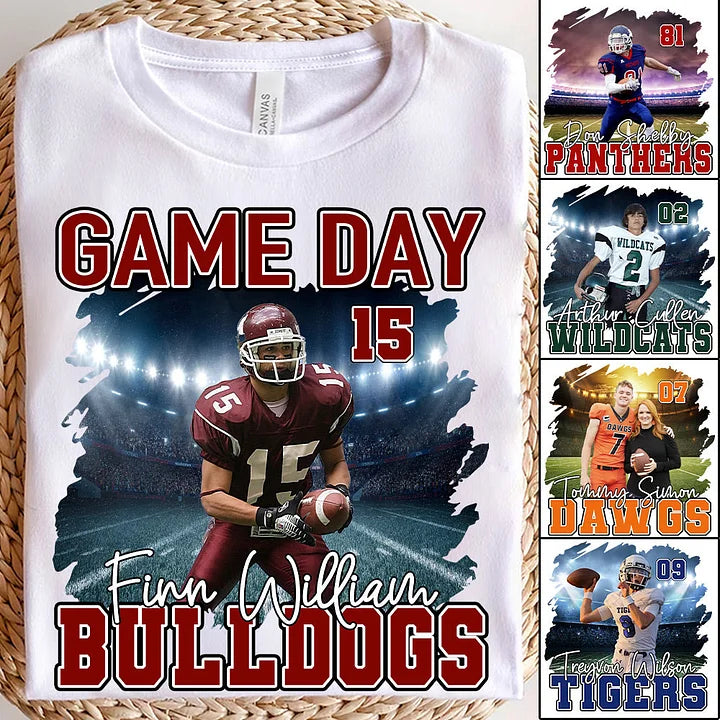 Custom Photo Football Game Day Personalized T-Shirt With Team Name