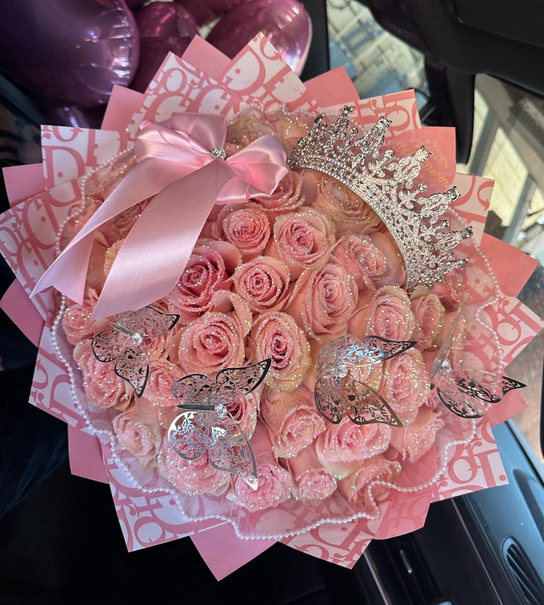 💕Glitter Light Pink Rose Bouquet💕 - An Ideal Expression of Love(Ships Within 24 Hours - Buy More Save More) | Valentines Flower Couple Anniversary Gift
