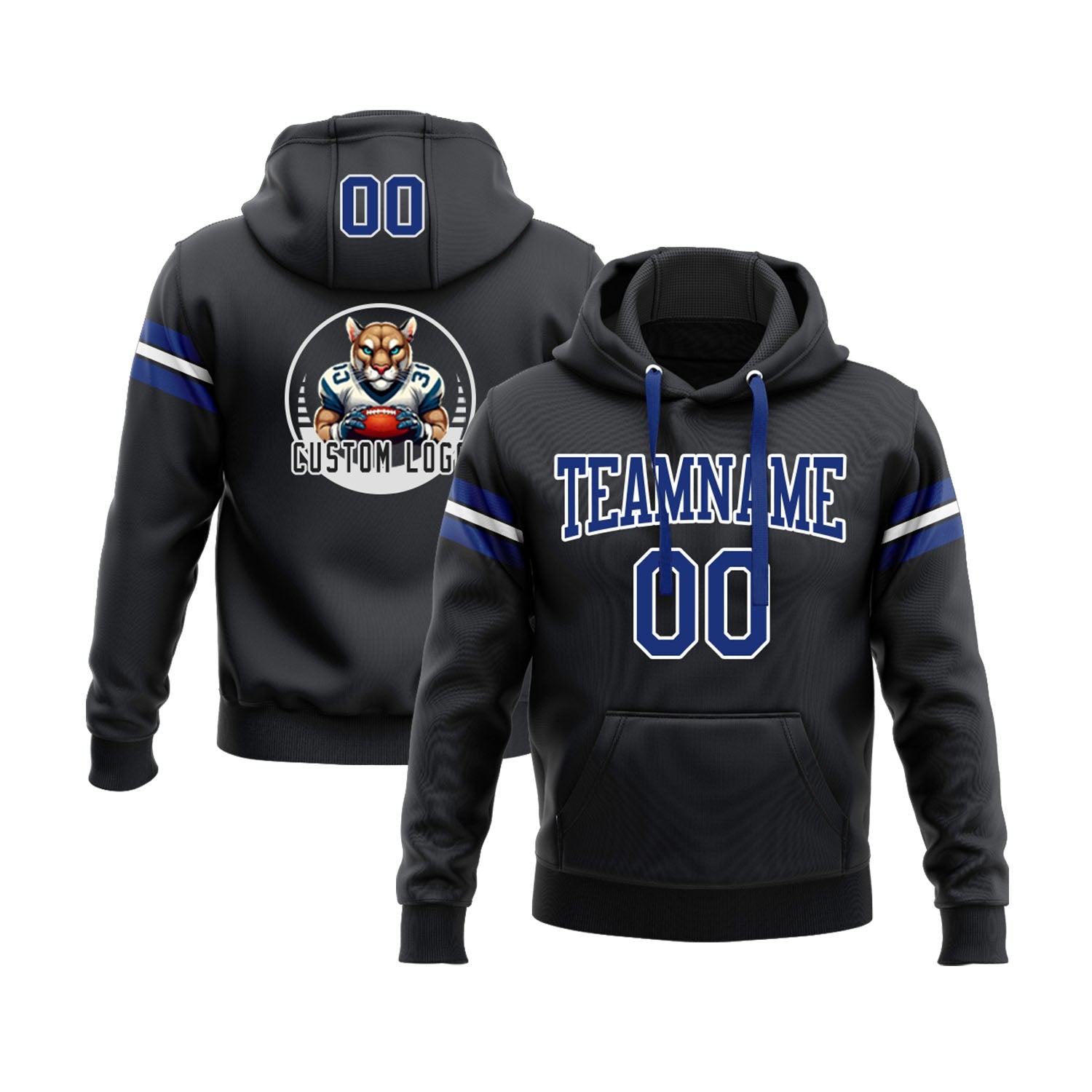 Custom Black Royal-White Personalized Sports Team Embroidered Pullover Hoodie