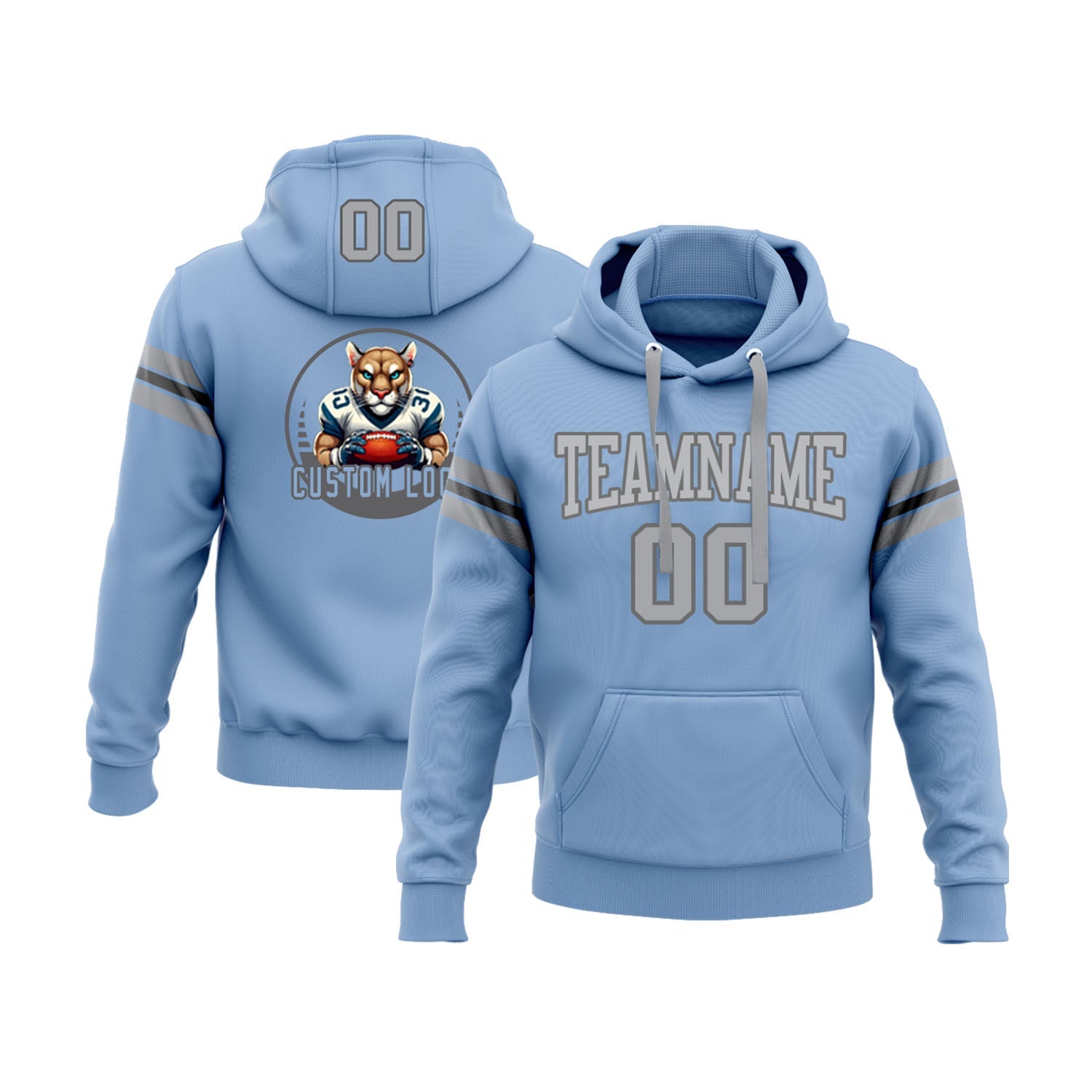 Custom Light Blue Gray-Steel Gray Personalized Sports Team Embroidered Pullover Hoodie