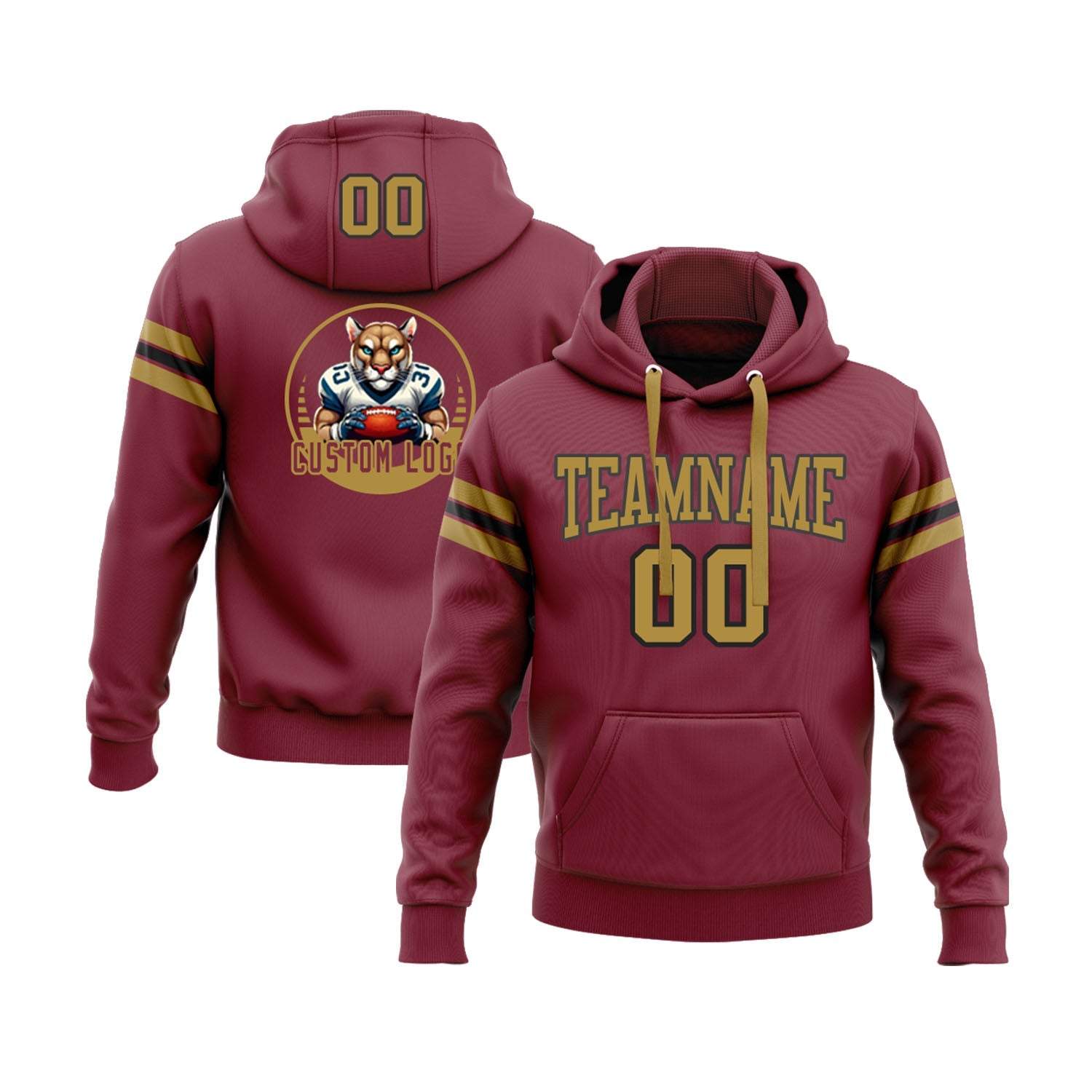 Custom Crimson Old Gold-Black Personalized Sports Team Embroidered Pullover Hoodie