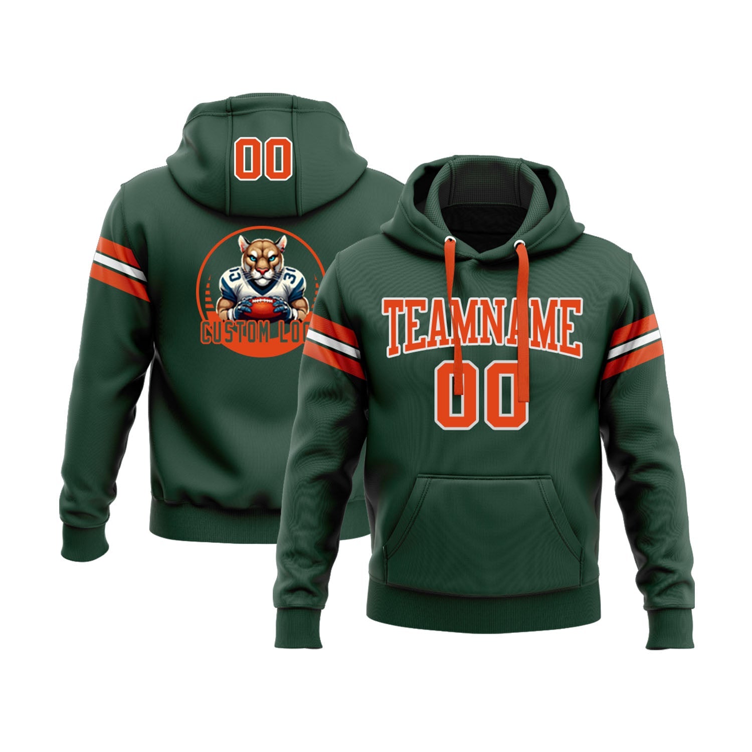 Custom Green Orange-White Personalized Sports Team Embroidered Pullover Hoodie
