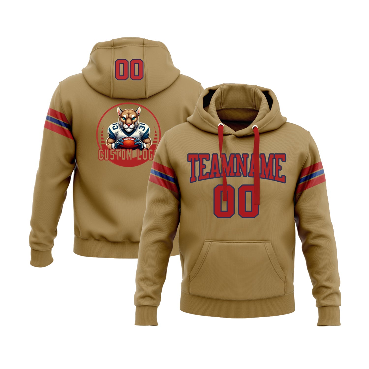 Custom Old Gold Red-Navy Personalized Sports Team Embroidered Pullover Hoodie