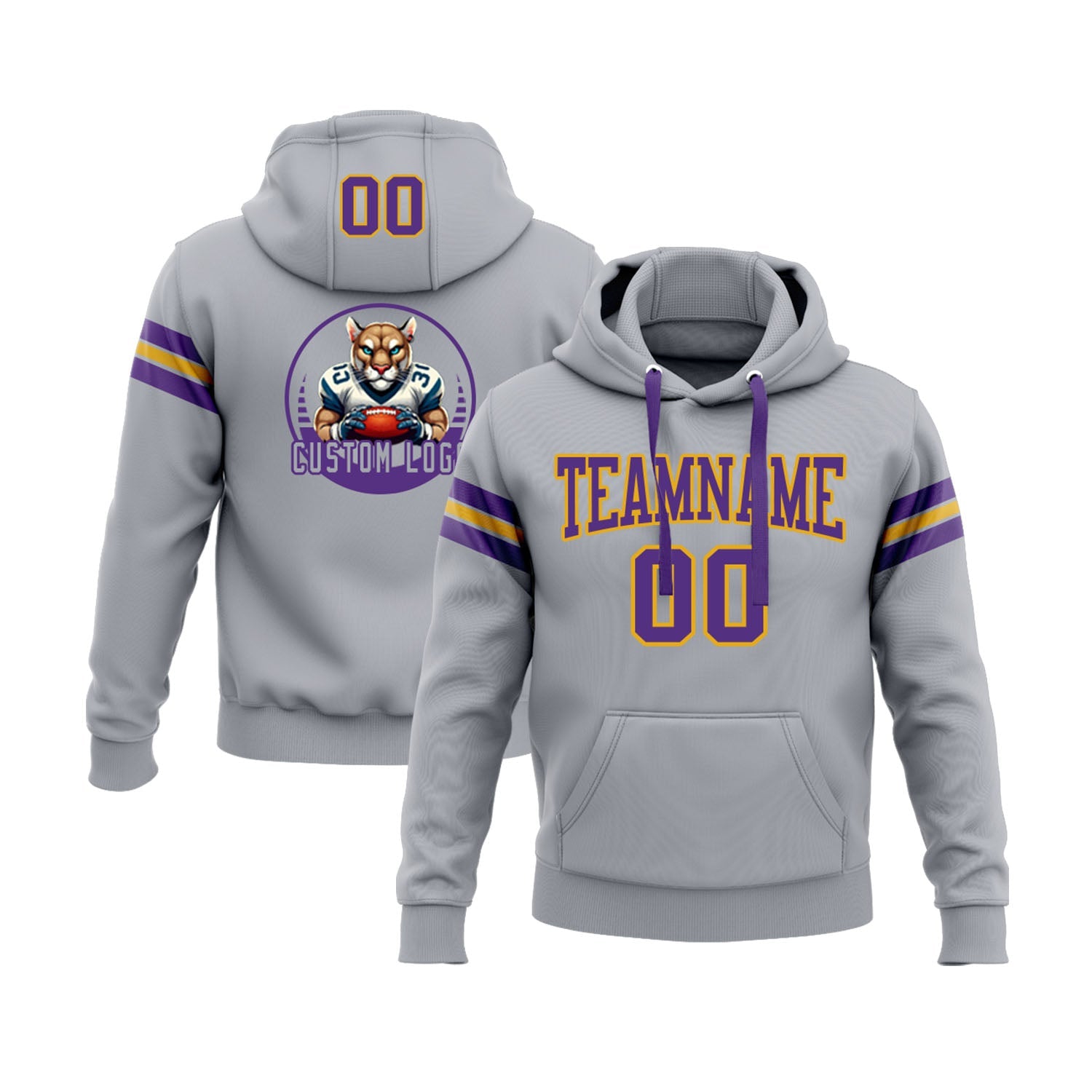 Custom Gray Purple-Gold Personalized Sports Team Embroidered Pullover Hoodie