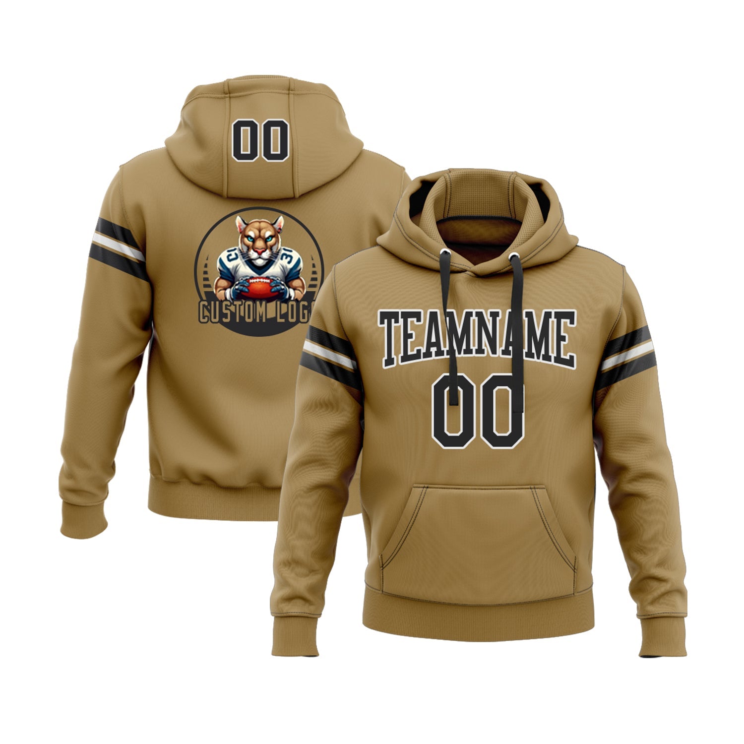 Custom Old Gold Black-White Personalized Sports Team Embroidered Pullover Hoodie