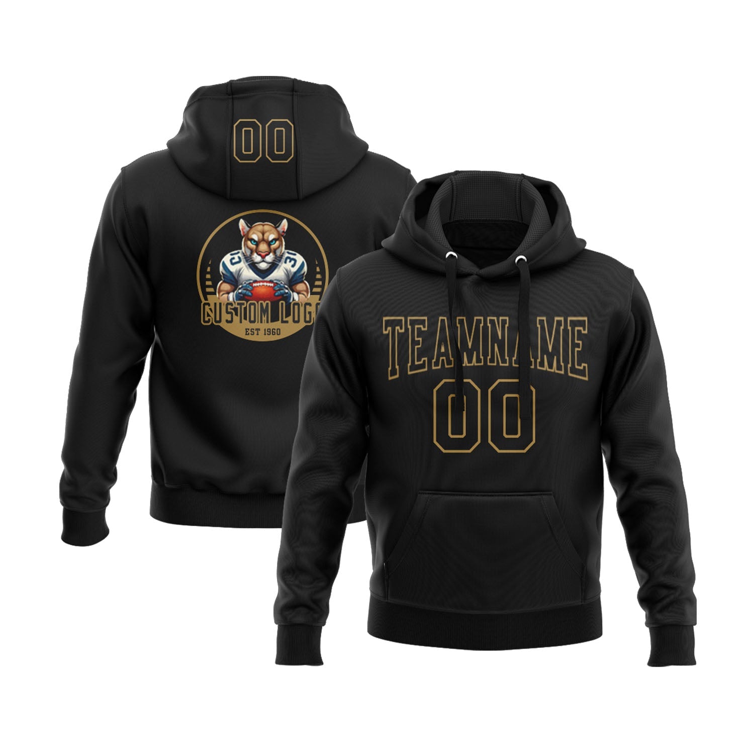 Custom Black Black-Old Gold Personalized Sports Team Embroidered Pullover Hoodie