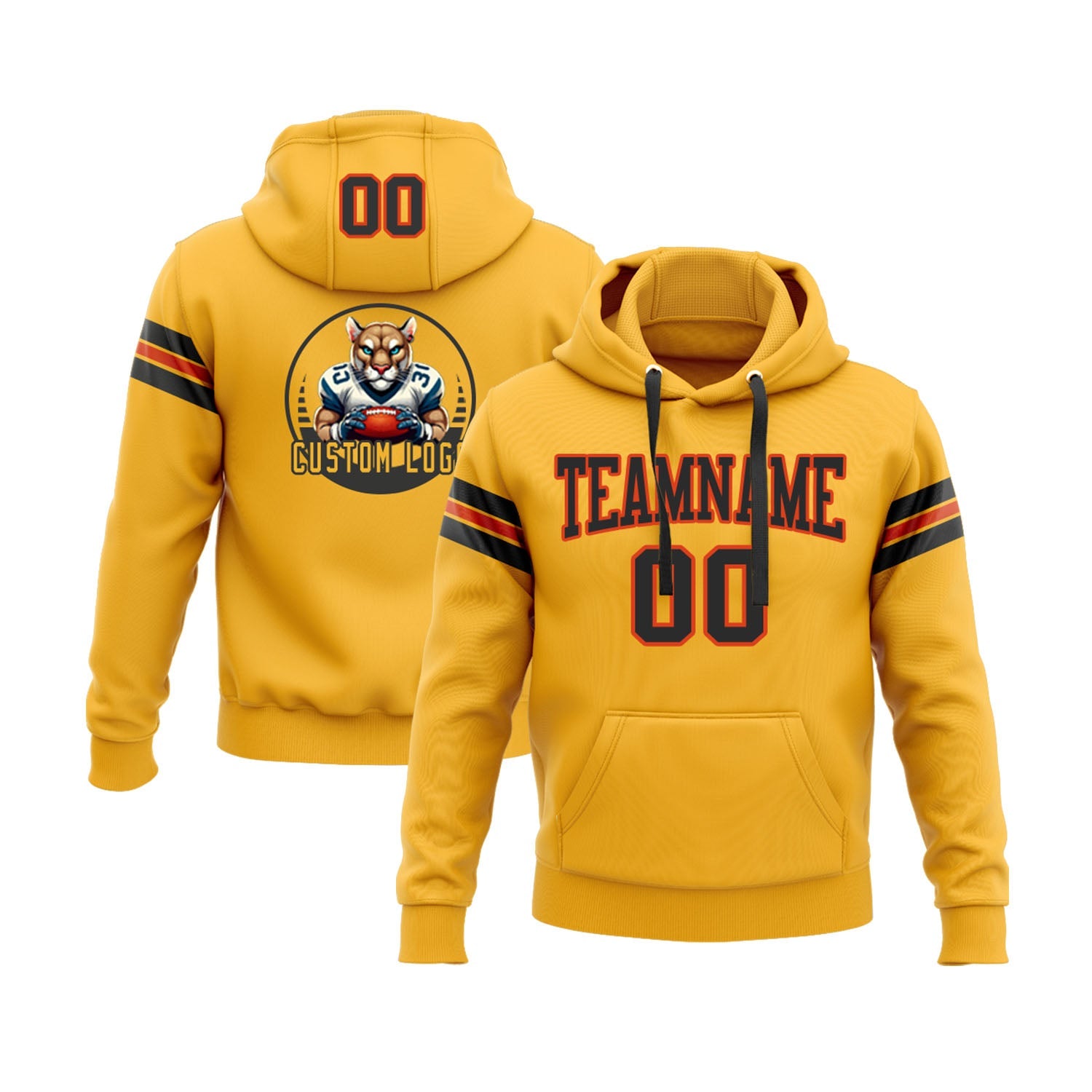 Custom Gold Black-Orange Personalized Sports Team Embroidered Pullover Hoodie