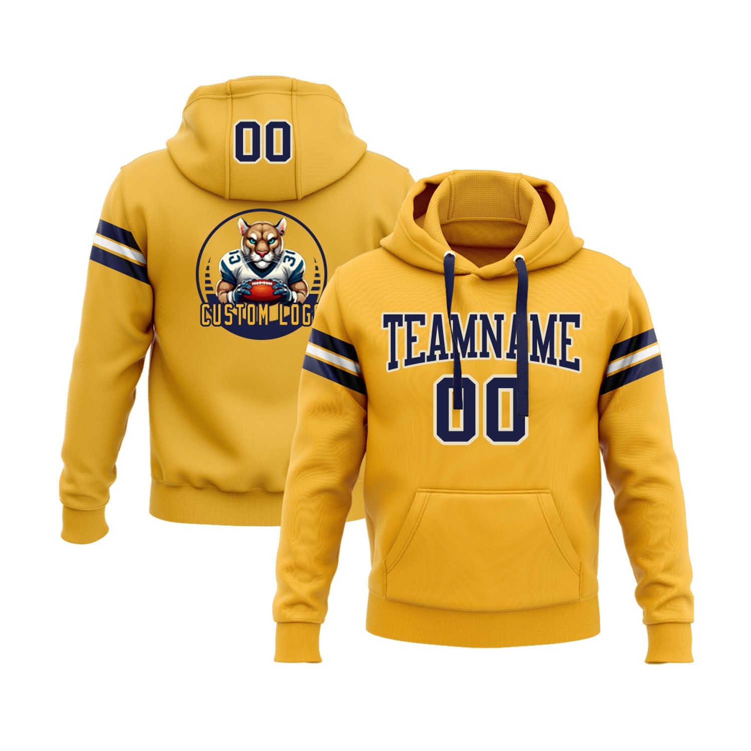 Custom Gold Navy-White Personalized Sports Team Embroidered Pullover Hoodie