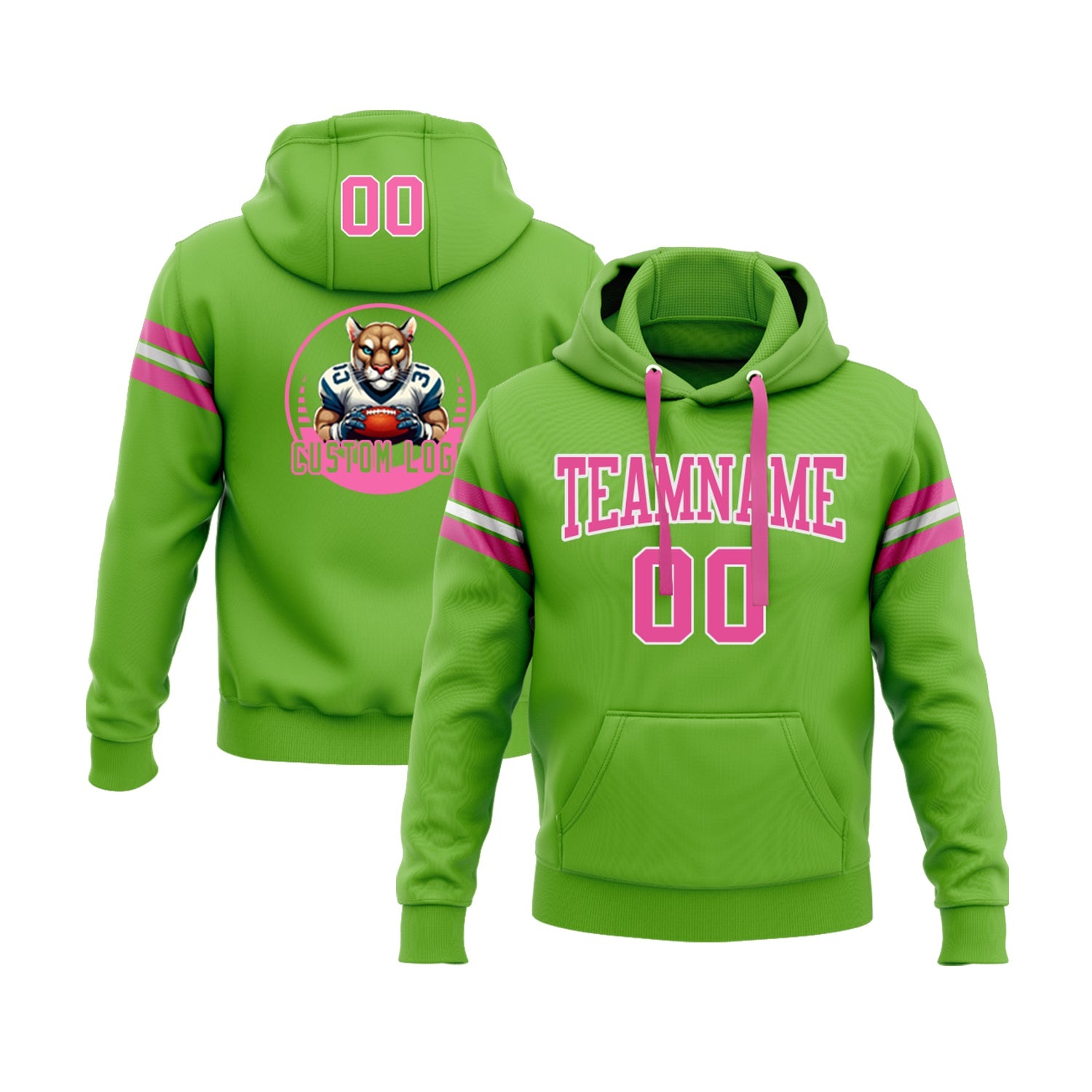 Custom Neon Green Pink-White Personalized Sports Team Embroidered Pullover Hoodie