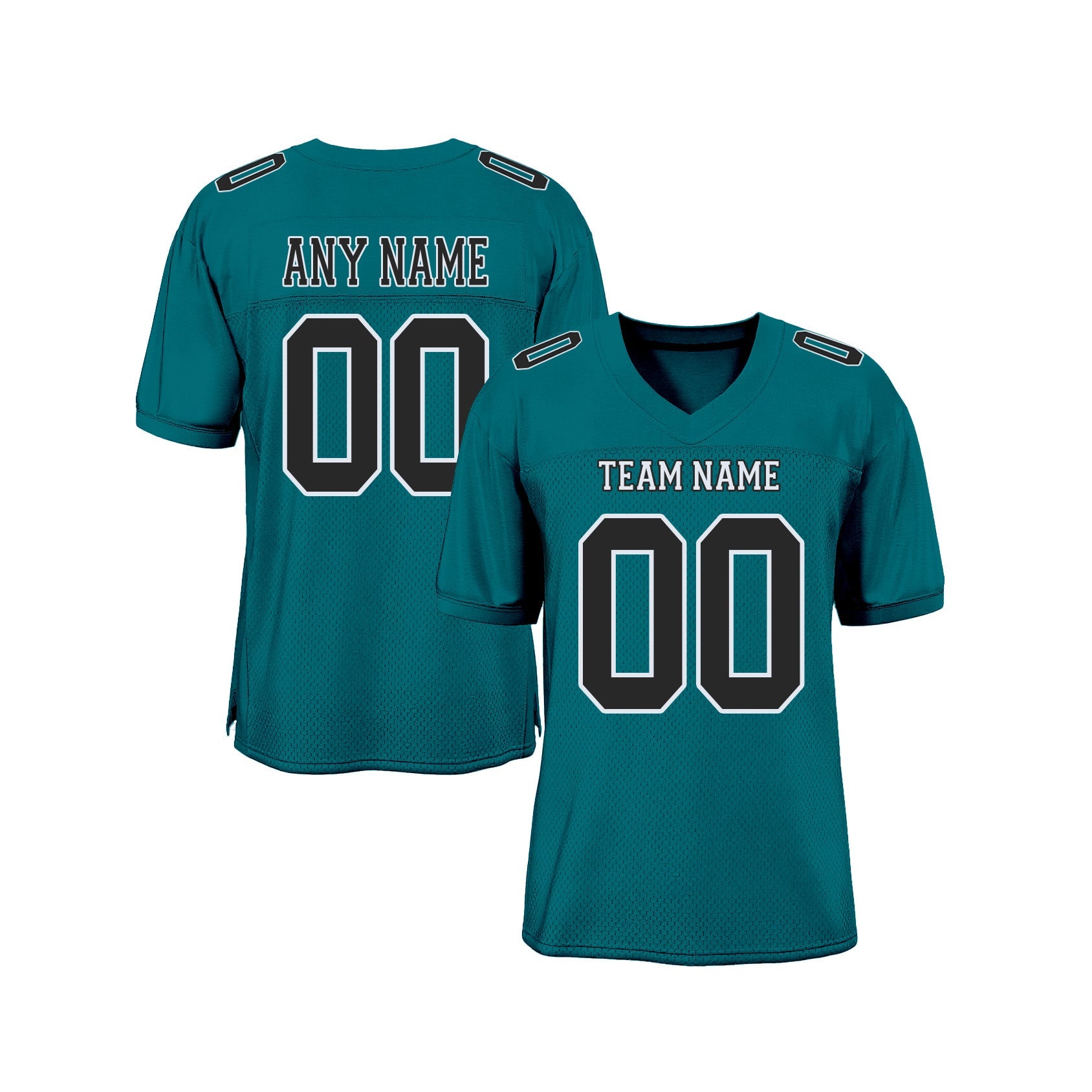 Custom Teal Black-White Mesh Classic Style Authentic Sports Football Jersey