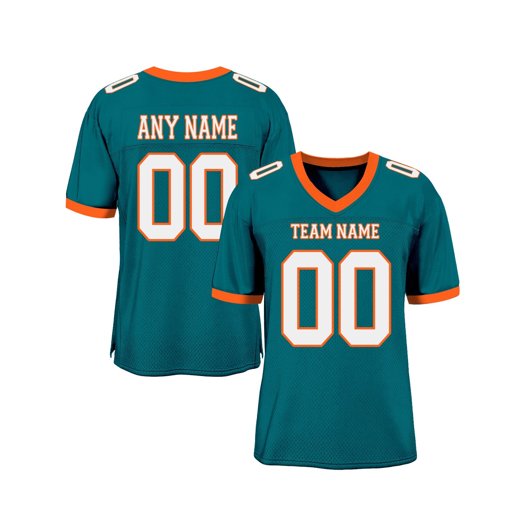 Custom Teal White-Orange Mesh Classic Style Authentic Sports Football Jersey