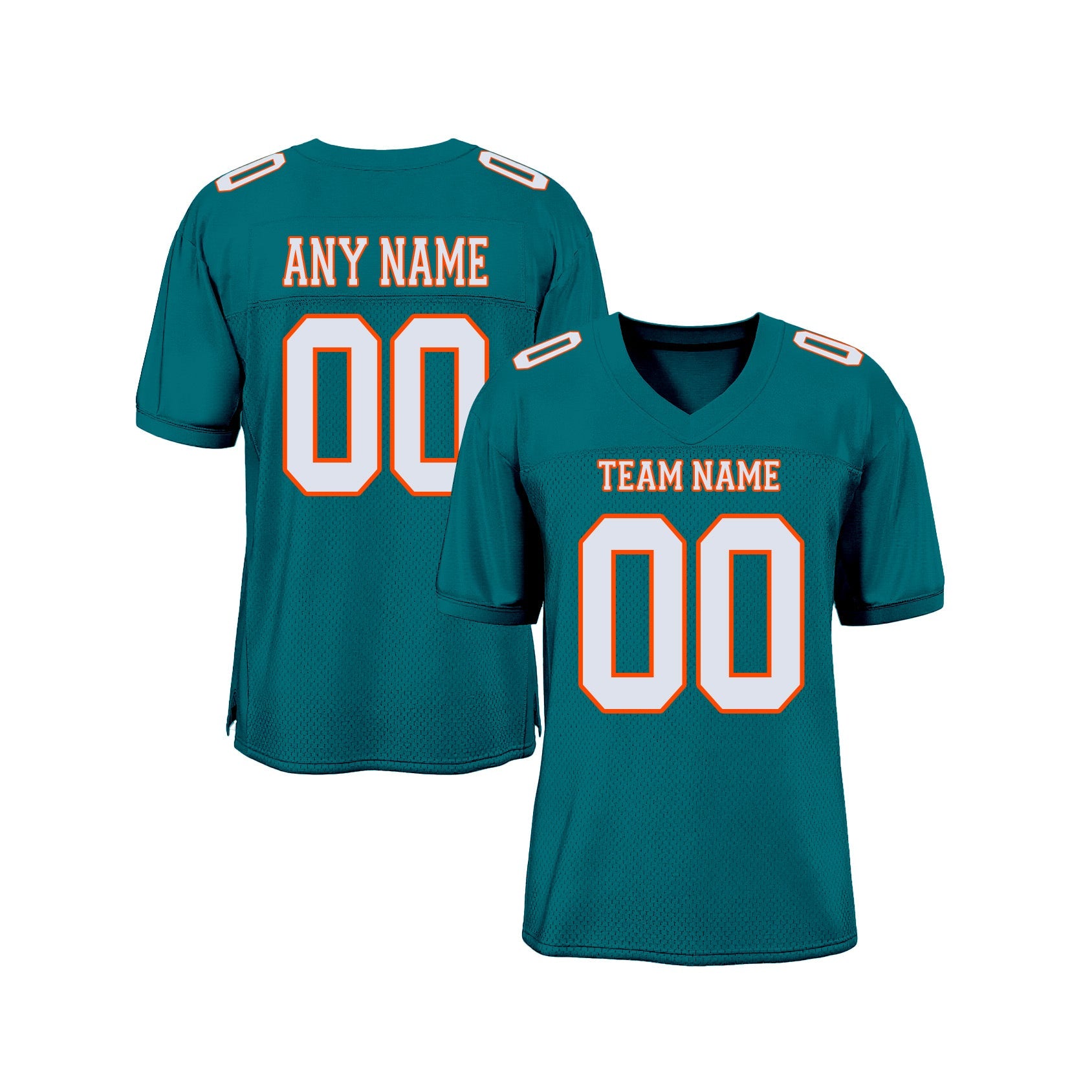 Custom Teal White-Orange Mesh Classic Style Authentic Sports Football Jersey