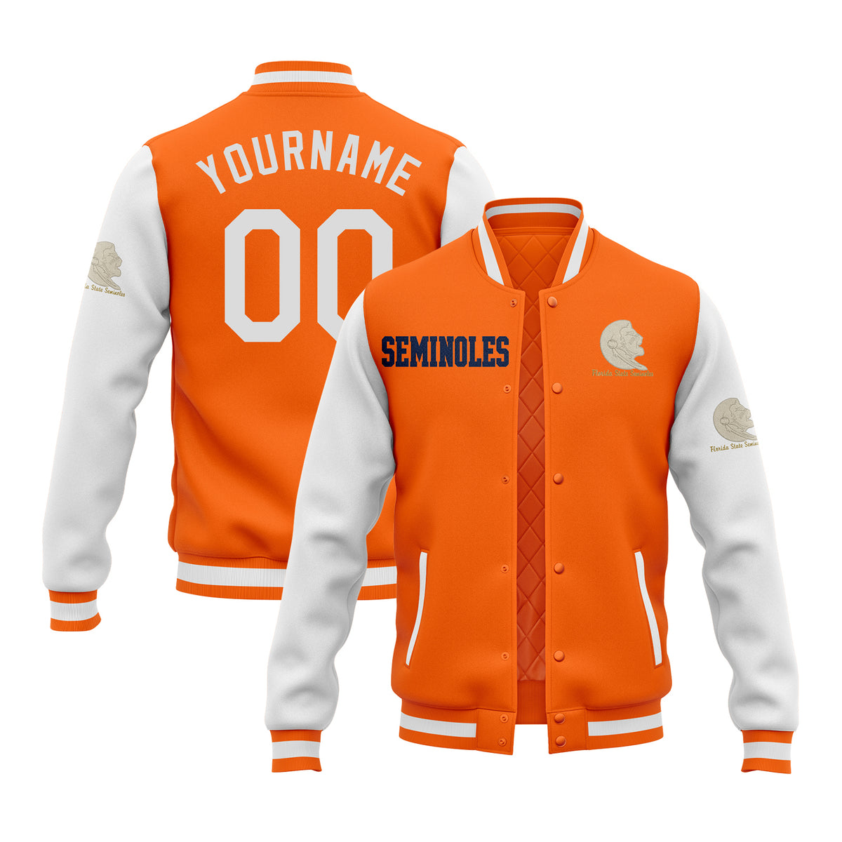 Custom Florida State Two Tone Glitter Team Mascot Varsity Letterman Team Jacket For Game Day
