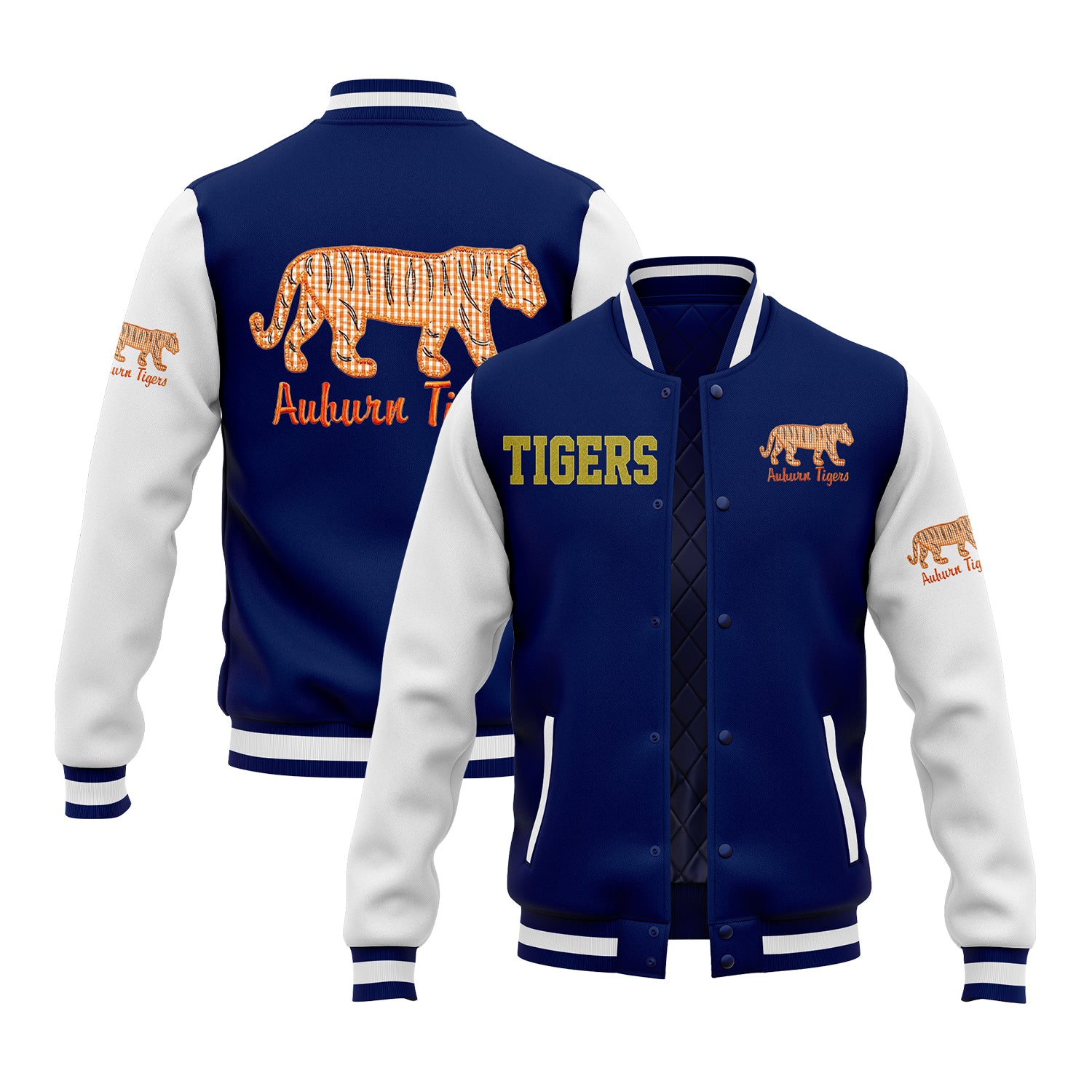 Custom Auburn Two Tone Glitter Team Mascot Varsity Letterman Team Jacket For Game Day