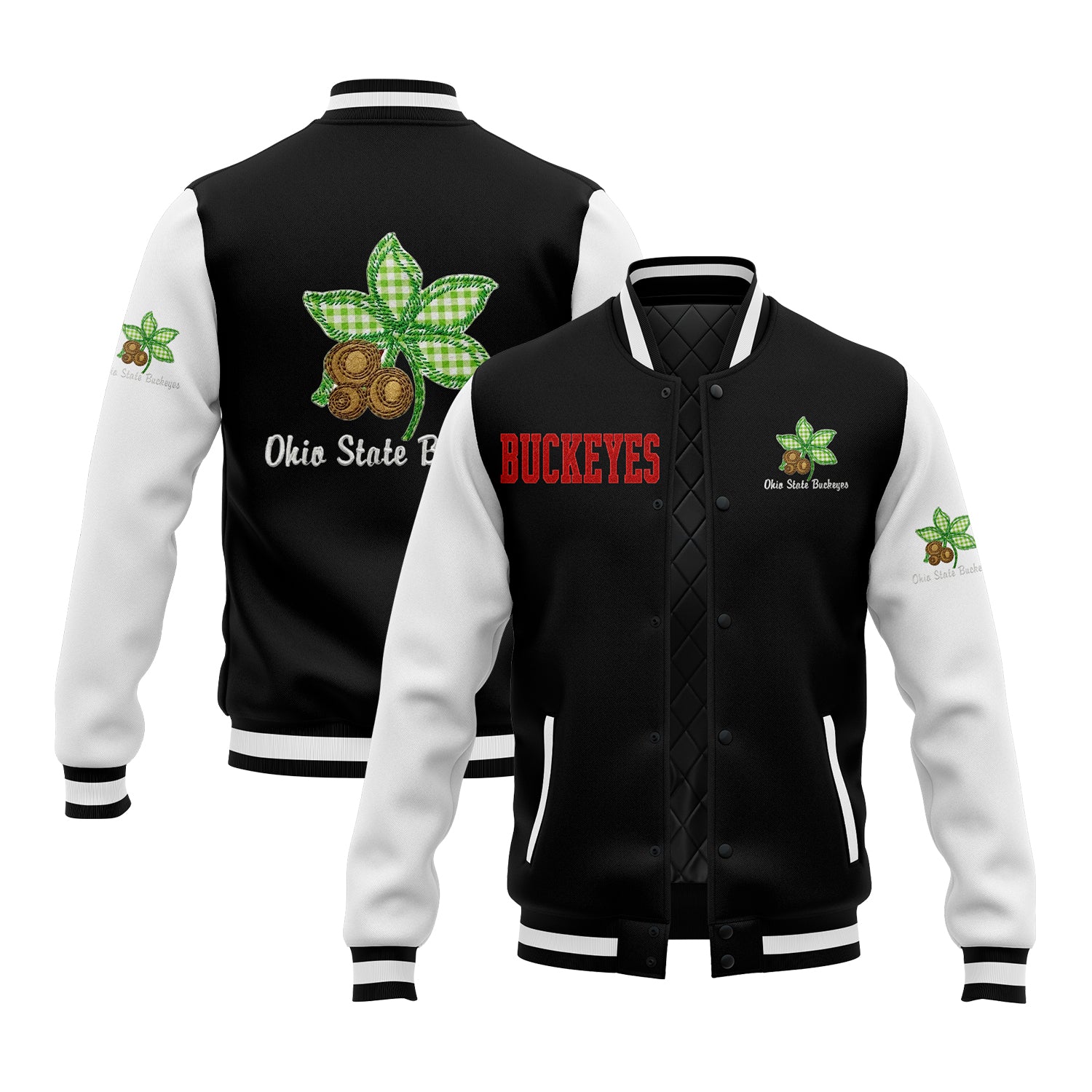 Custom Ohio Buckeyes Two Tone Glitter Team Mascot Varsity Letterman Team Jacket For Game Day
