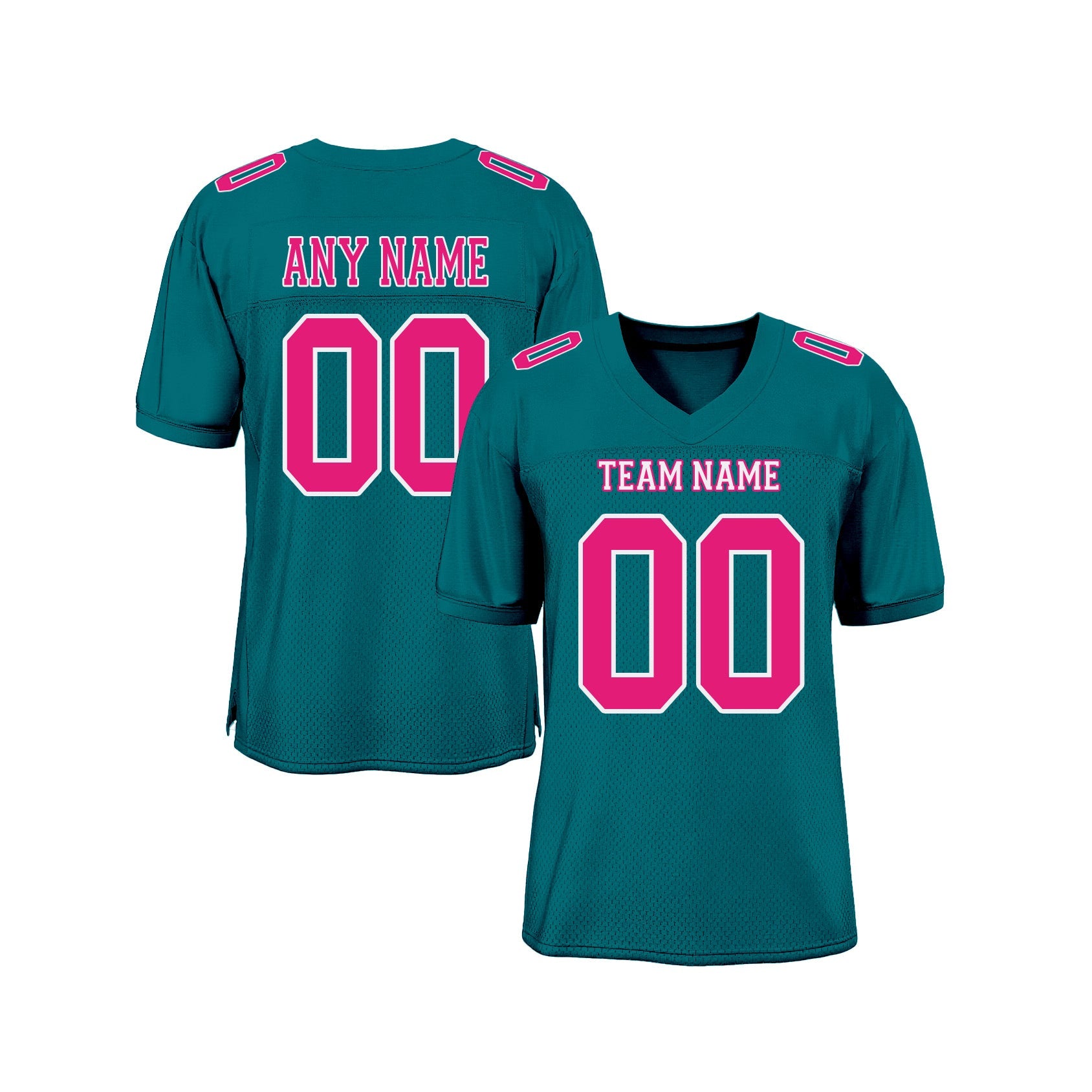 Custom Teal Hot Pink-White Mesh Classic Style Authentic Sports Football Jersey