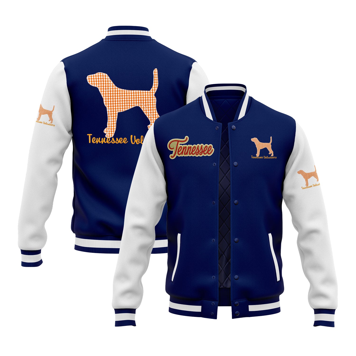 Custom Tennessee Volunteers Two Tone Glitter Team Mascot Varsity Letterman Team Jacket For Game Day