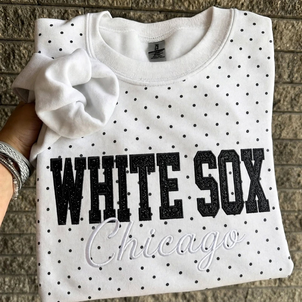 Custom Embroidered Baseball Team Glitter Vinyl Polka Dot Sweatshirt - Game Day Best Gear | Baseball Lover Gift