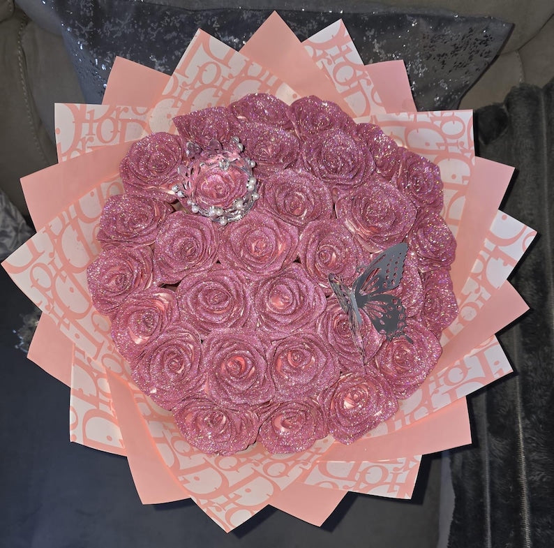 💕Glitter Pink Rose Bouquet💕 - An Ideal Expression of Love(Ships Within 24 Hours - Buy More Save More) | Valentines Flower Couple Anniversary Gift