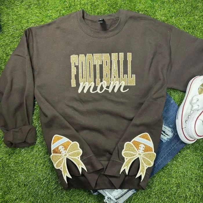 Custom Bow Sport Mom Glitter Embroidered Sweatshirt | Cheer Mom Game Day Gifts
