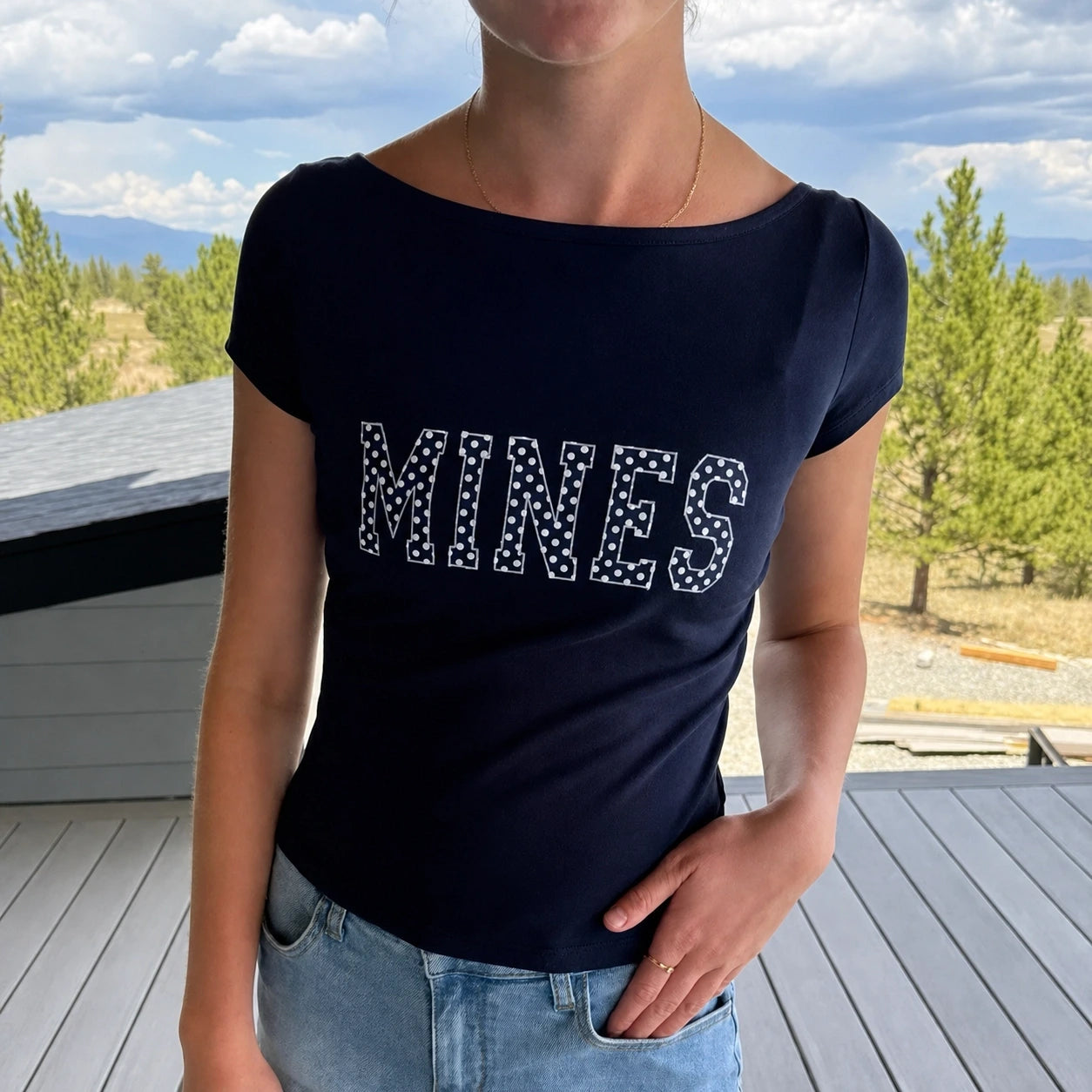Custom Patchwork Applique Fitted T-Shirt for Women | Waist-Cinching Design + Personalized Color & Text
