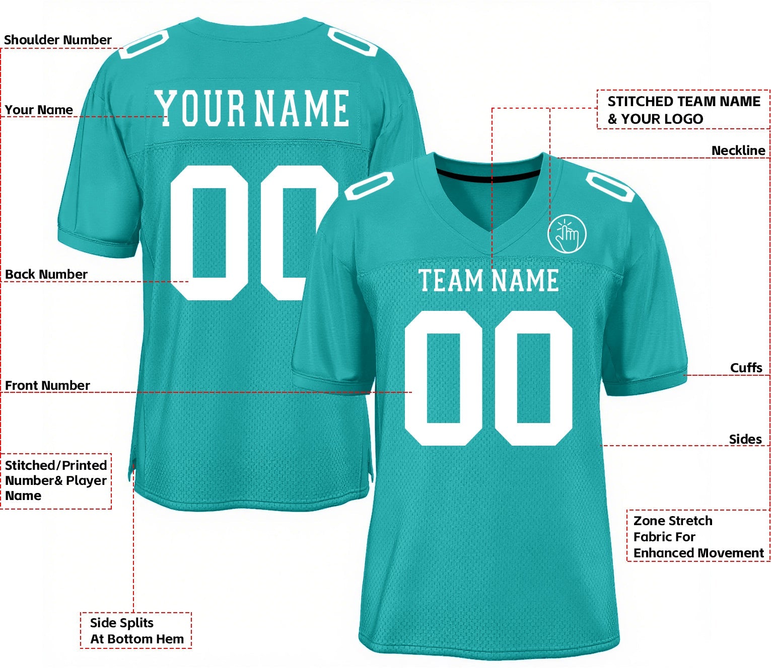 Custom Aqua White Mesh Classic Style Authentic Sports Football Jersey