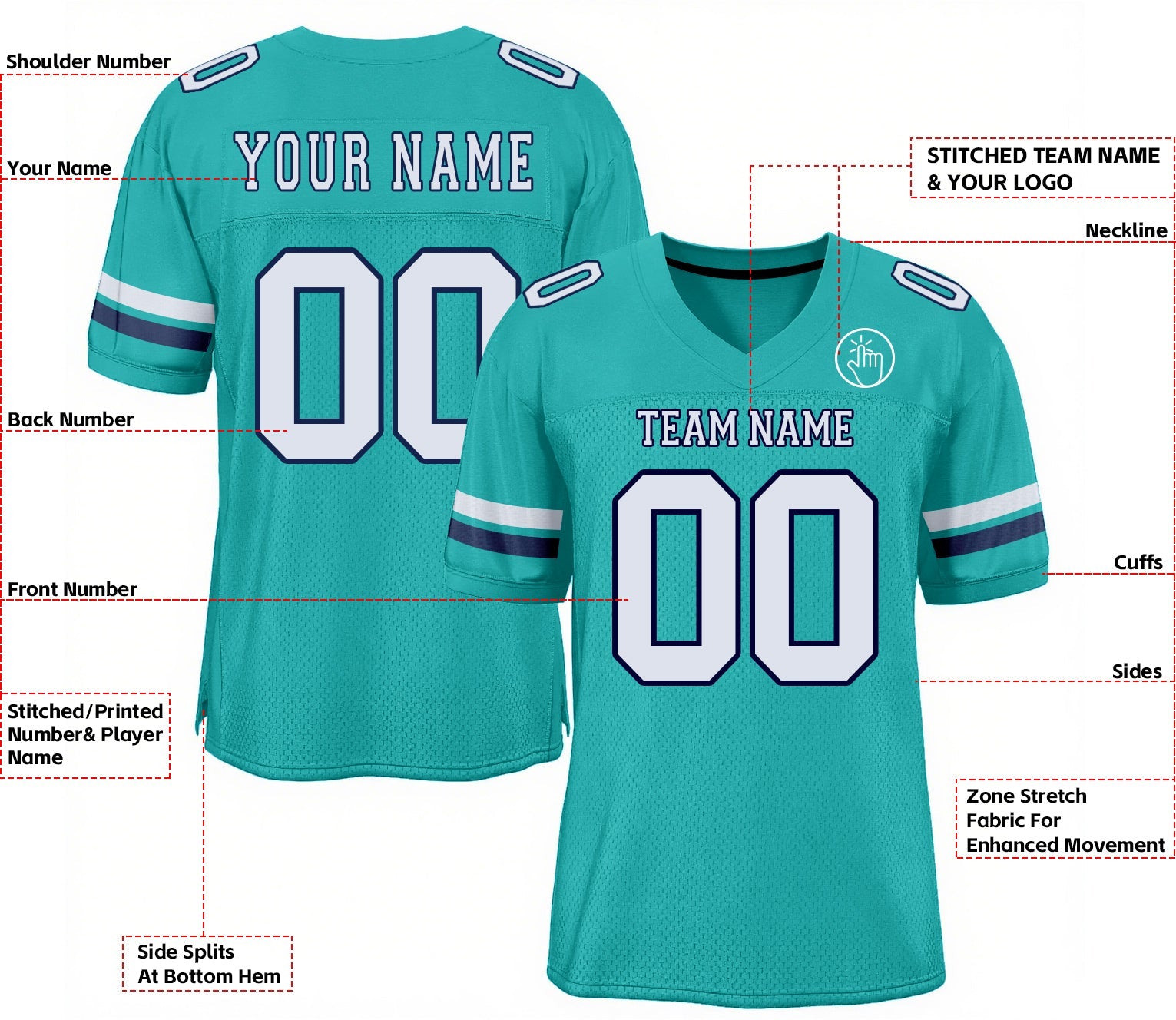 Custom Aqua White-Navy Mesh Classic Style Authentic Sports Football Jersey