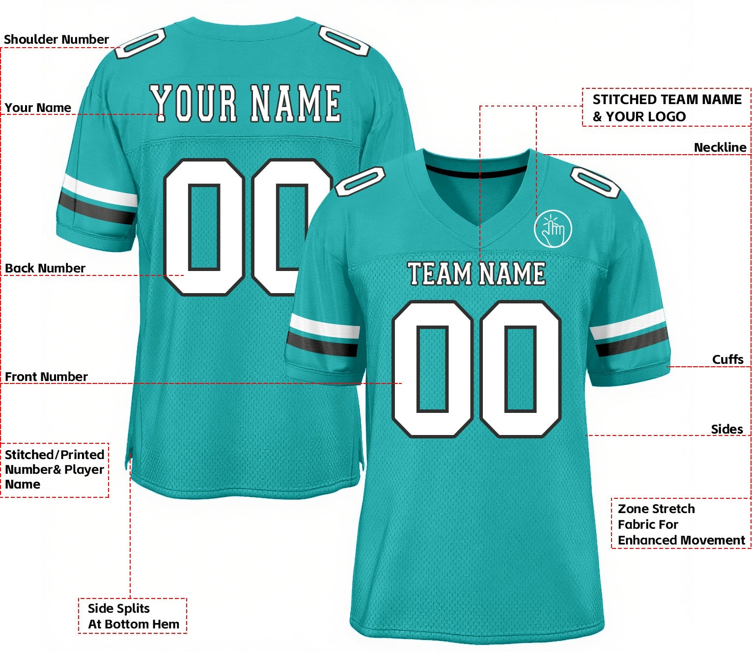 Custom Aqua White-Black Mesh Classic Style Authentic Sports Football Jersey