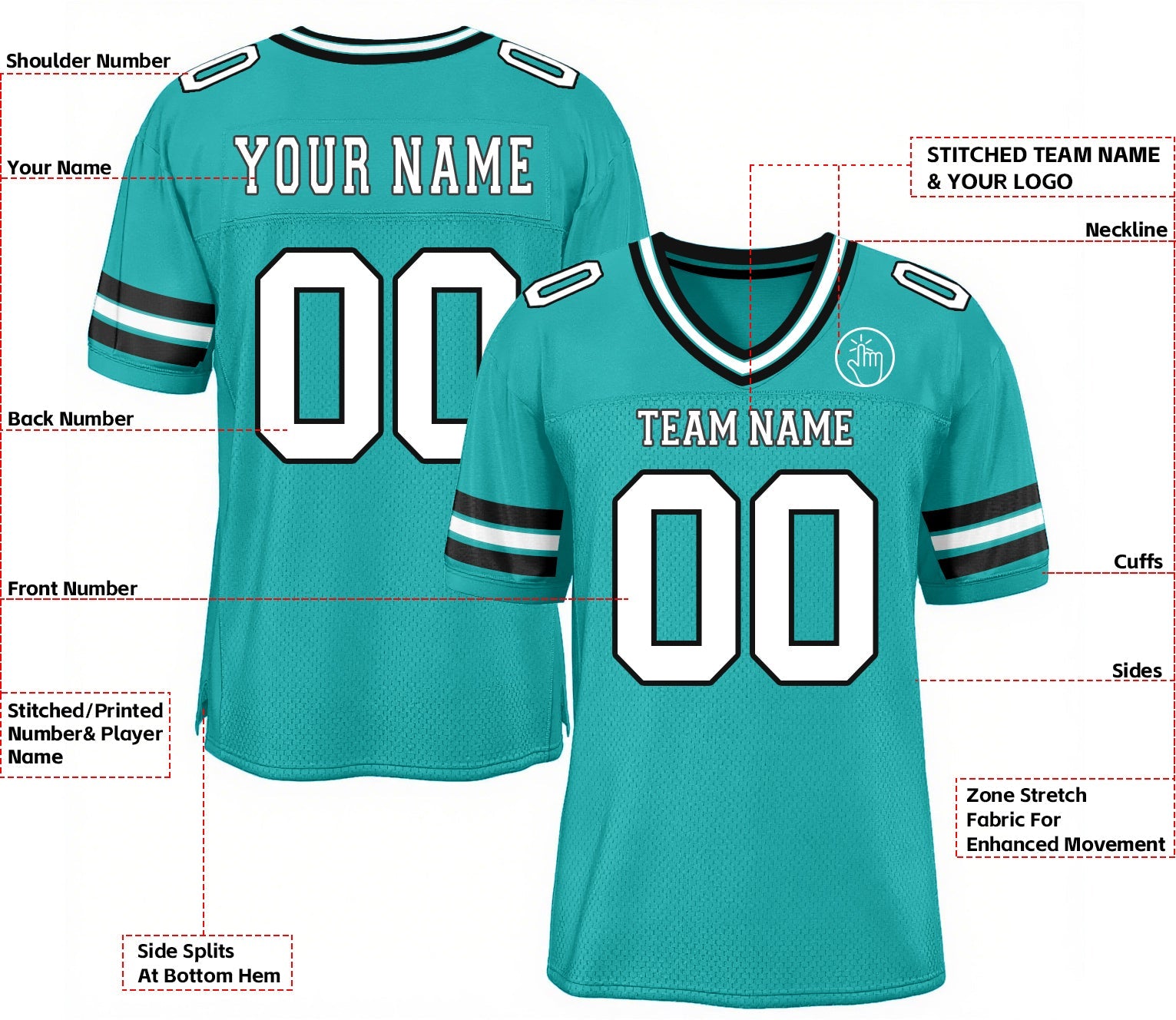 Custom Aqua White-Black Mesh Classic Style Authentic Sports Football Jersey