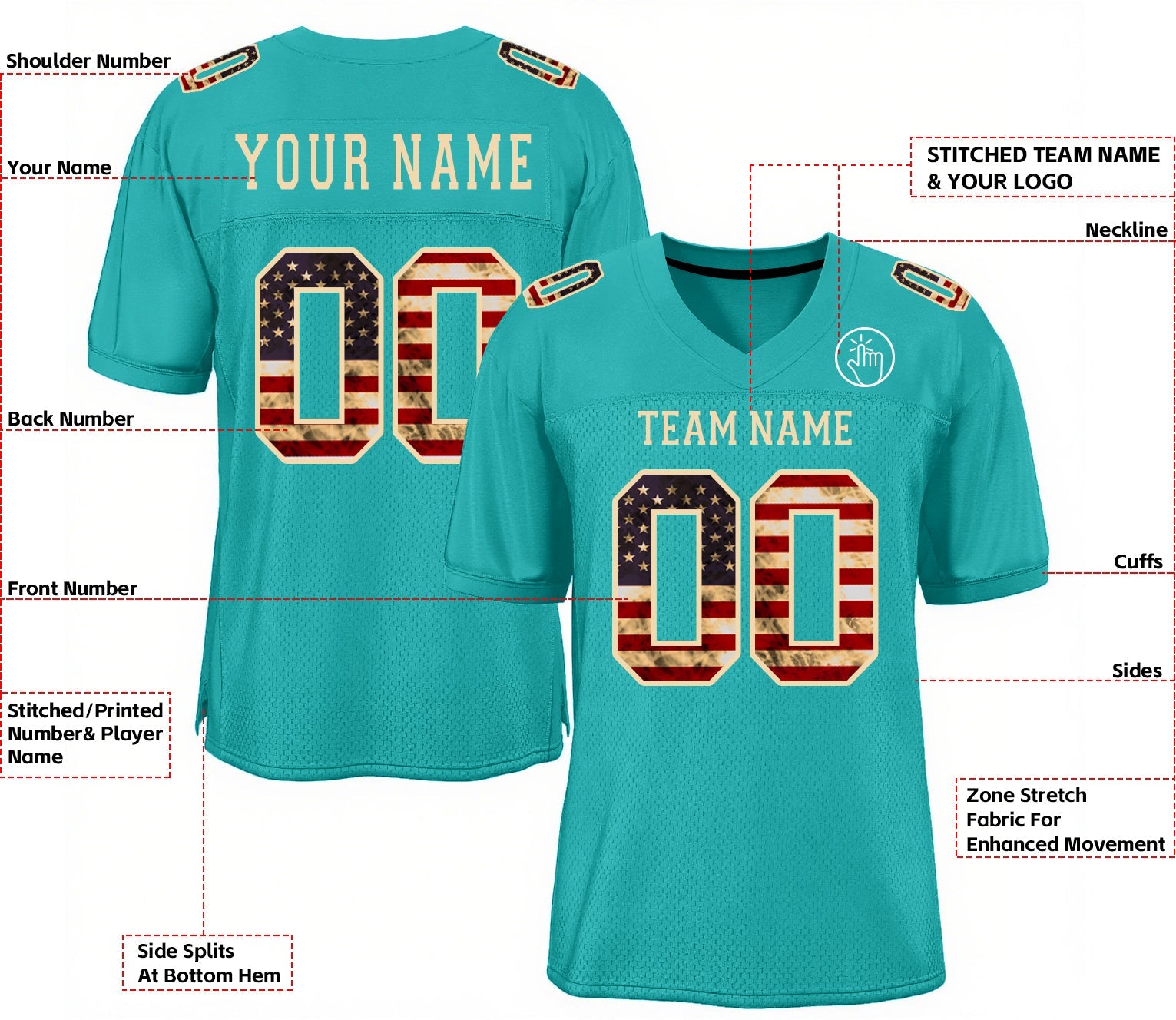Custom Aqua Vintage USA Flag-City Cream Mesh Classic Style Authentic Sports Football Jersey