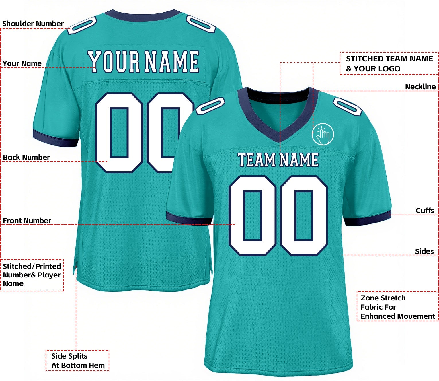 Custom Aqua White-Navy Mesh Classic Style Authentic Sports Football Jersey