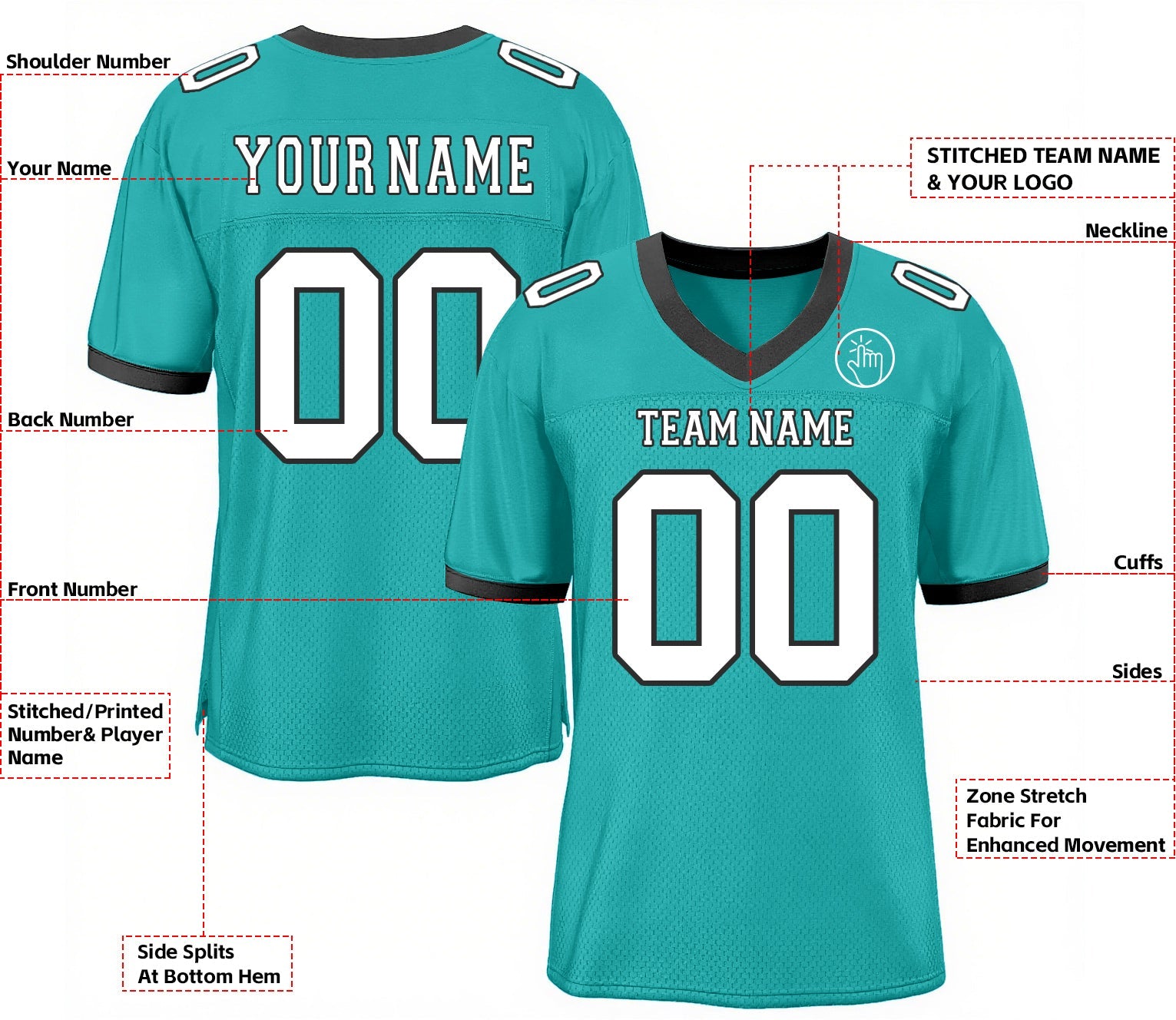 Custom Aqua White-Black Mesh Classic Style Authentic Sports Football Jersey