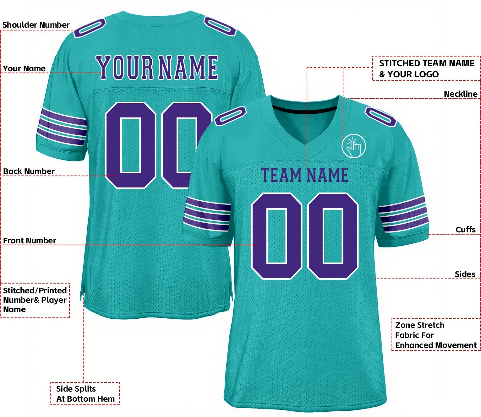 Custom Aqua Purple-White Mesh Classic Style Authentic Sports Football Jersey