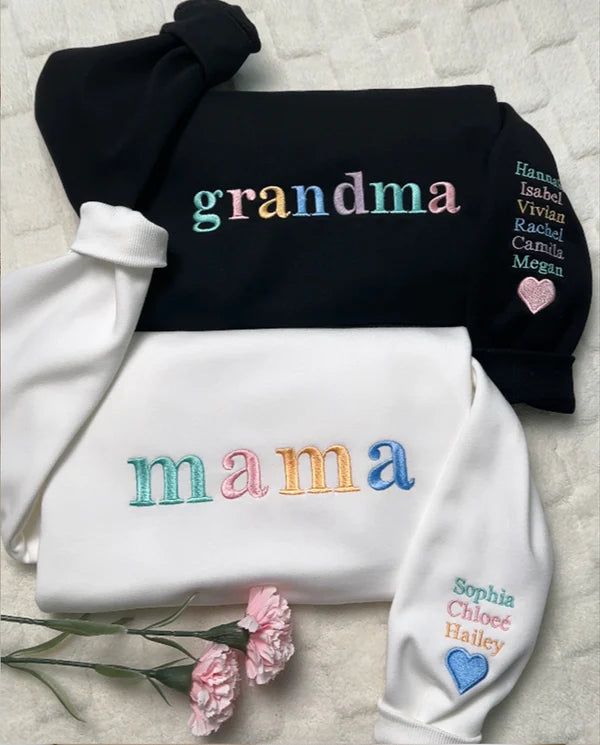 Personalized Pastel Mama Sweatshirt With Kids Names On Sleeve | Mother's Day Gift