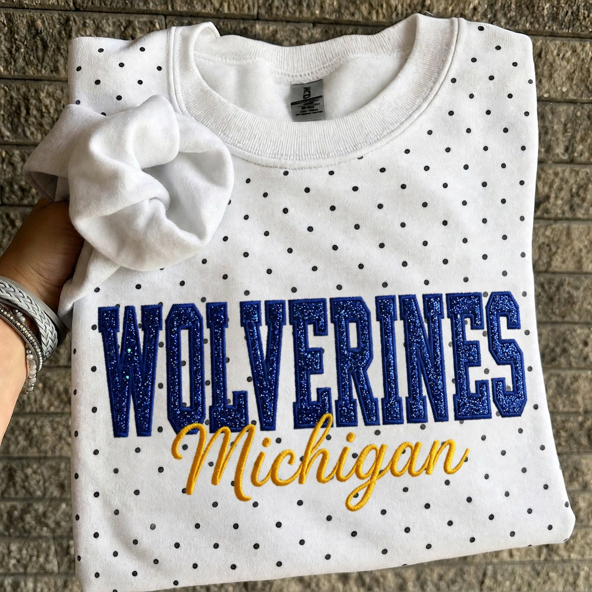 Custom College Baseball Team Sweatshirt, Embroidered Glitter Vinyl Polka Dot, Game Day Gift
