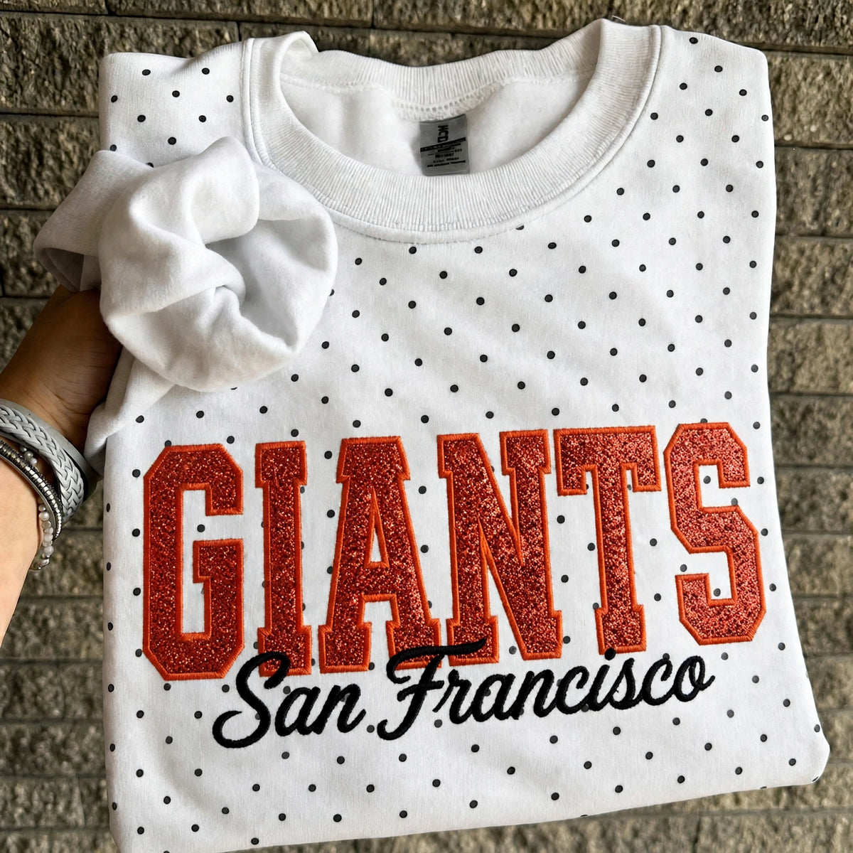 Custom Embroidered Baseball Team Glitter Vinyl Polka Dot Sweatshirt - Game Day Best Gear | Baseball Lover Gift
