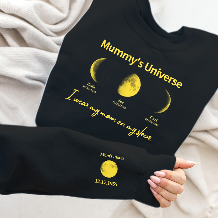 Custom Moon Phase Sweatshirt With Text & Date | Custom Art Frame for Mum - Mummy's Universe | Mother's Day Gift