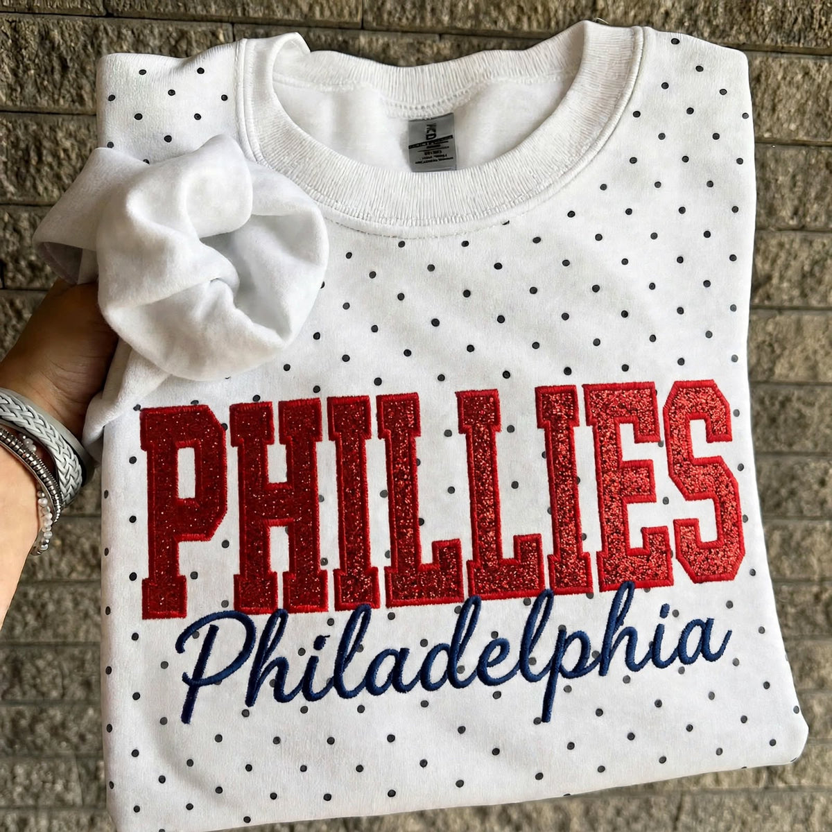 Custom Embroidered Baseball Team Glitter Vinyl Polka Dot Sweatshirt - Game Day Best Gear | Baseball Lover Gift