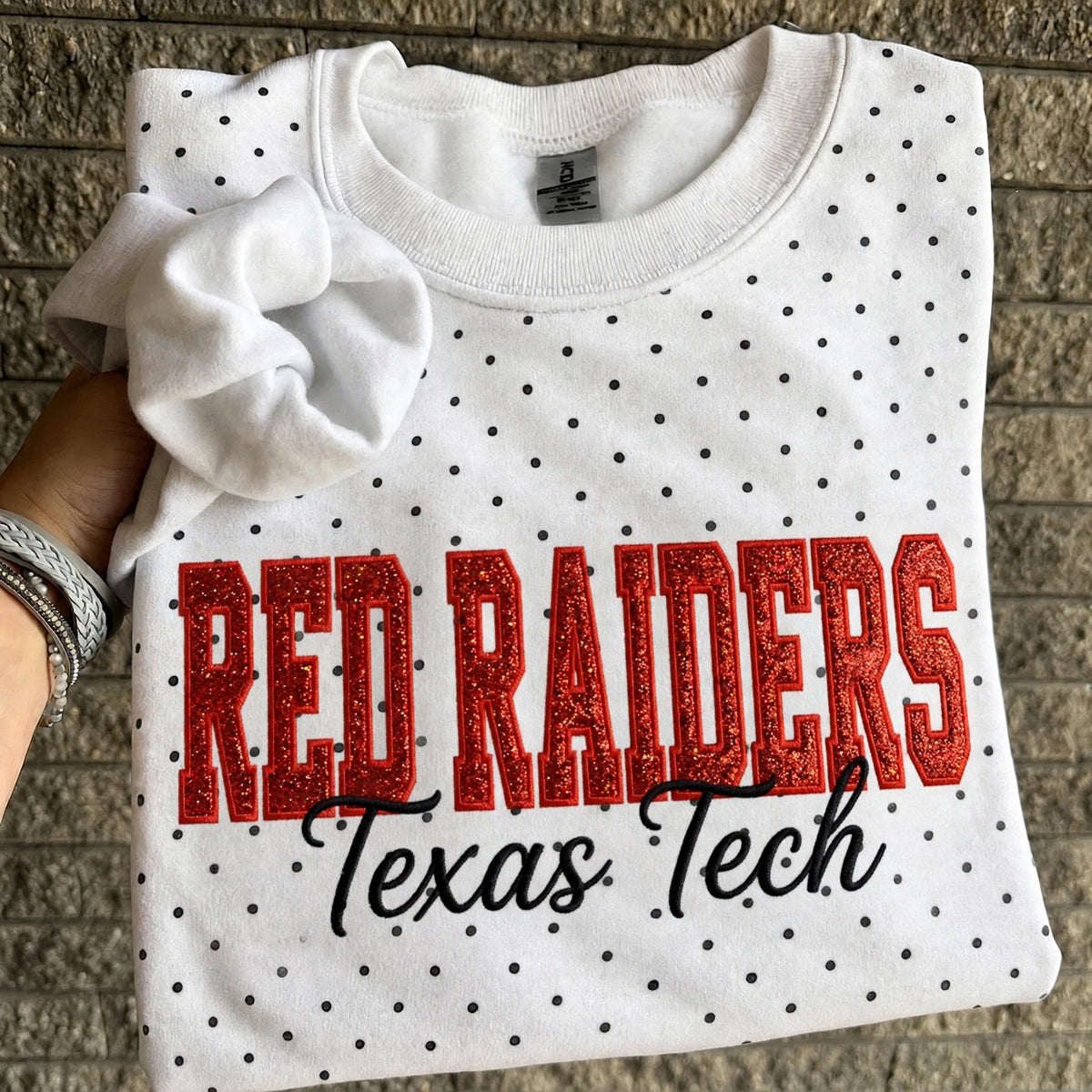 Custom  Embroidered College Team Glitter Vinyl Polka Dot Sweatshirt - Game Day Best Gear | Sports Lover Gift