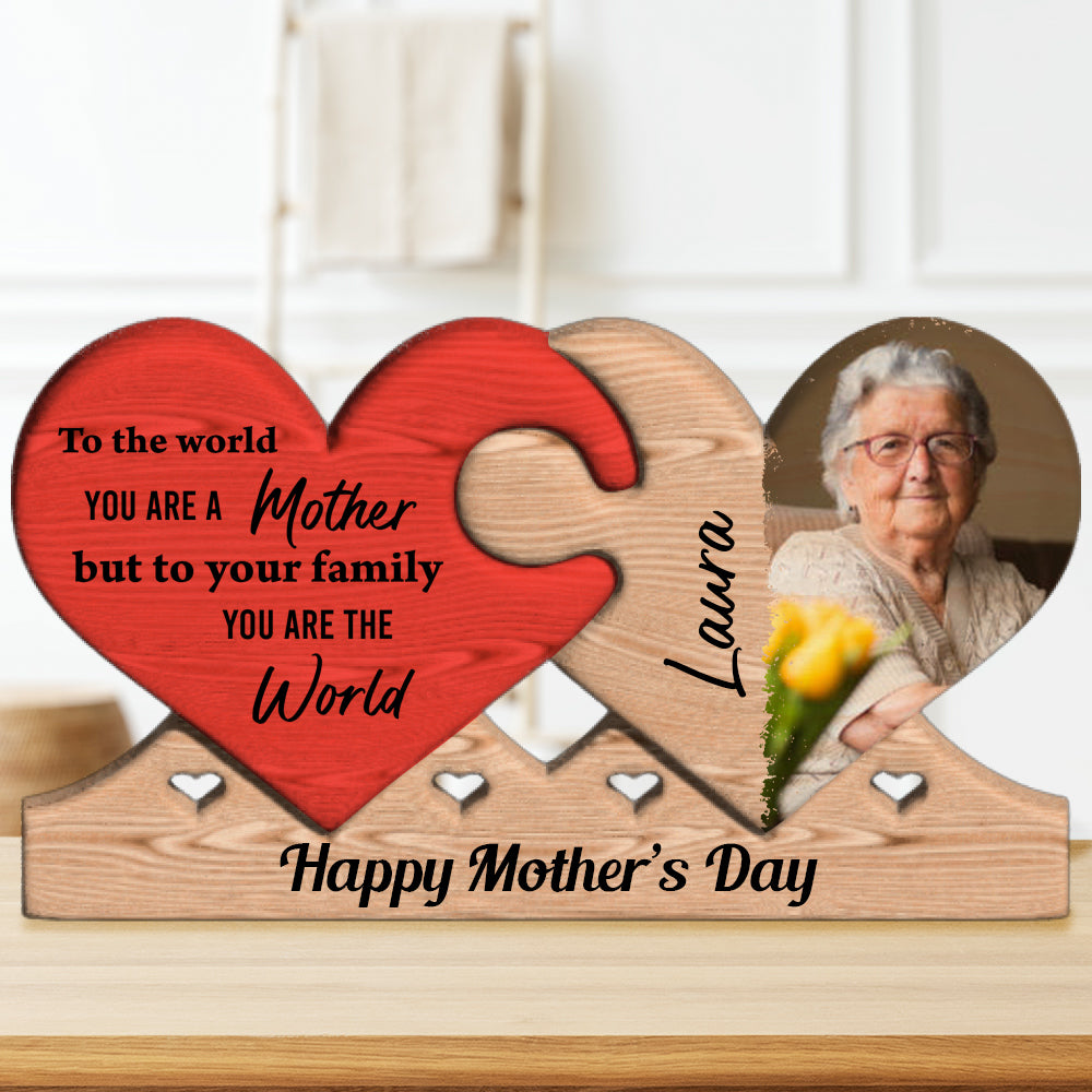 To Your Family You Are The World - Personalized Puzzle Wooden Family - Mother's Day Gift