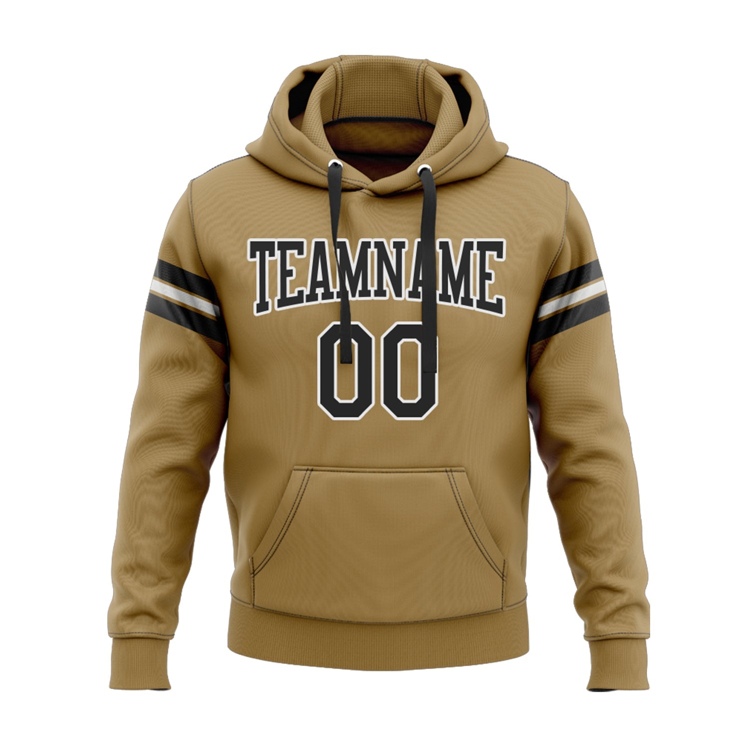 Custom Old Gold Black-White Personalized Sports Team Embroidered Pullover Hoodie