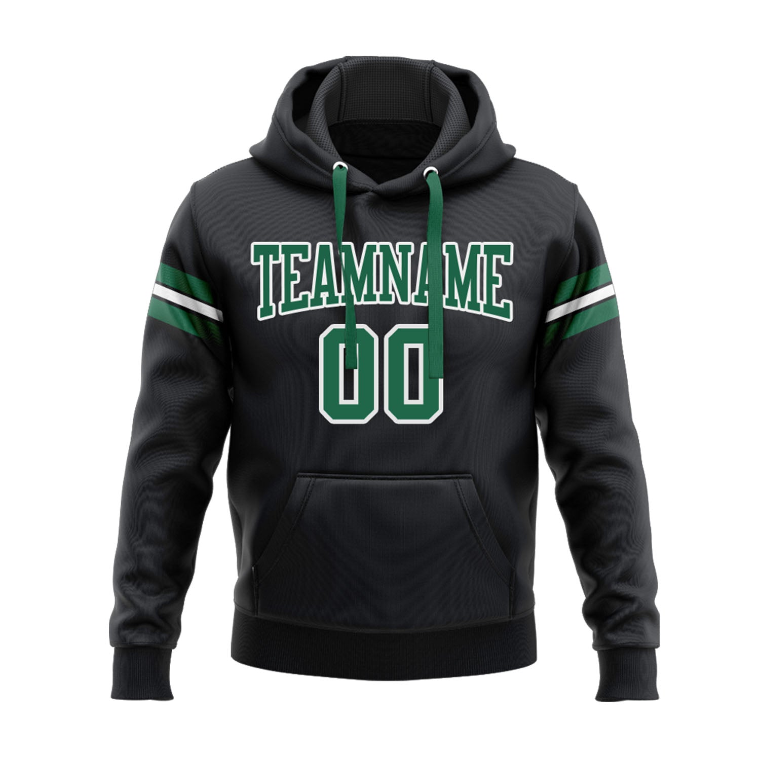 Custom Black Kelly Green-White Personalized Sports Team Embroidered Pullover Hoodie