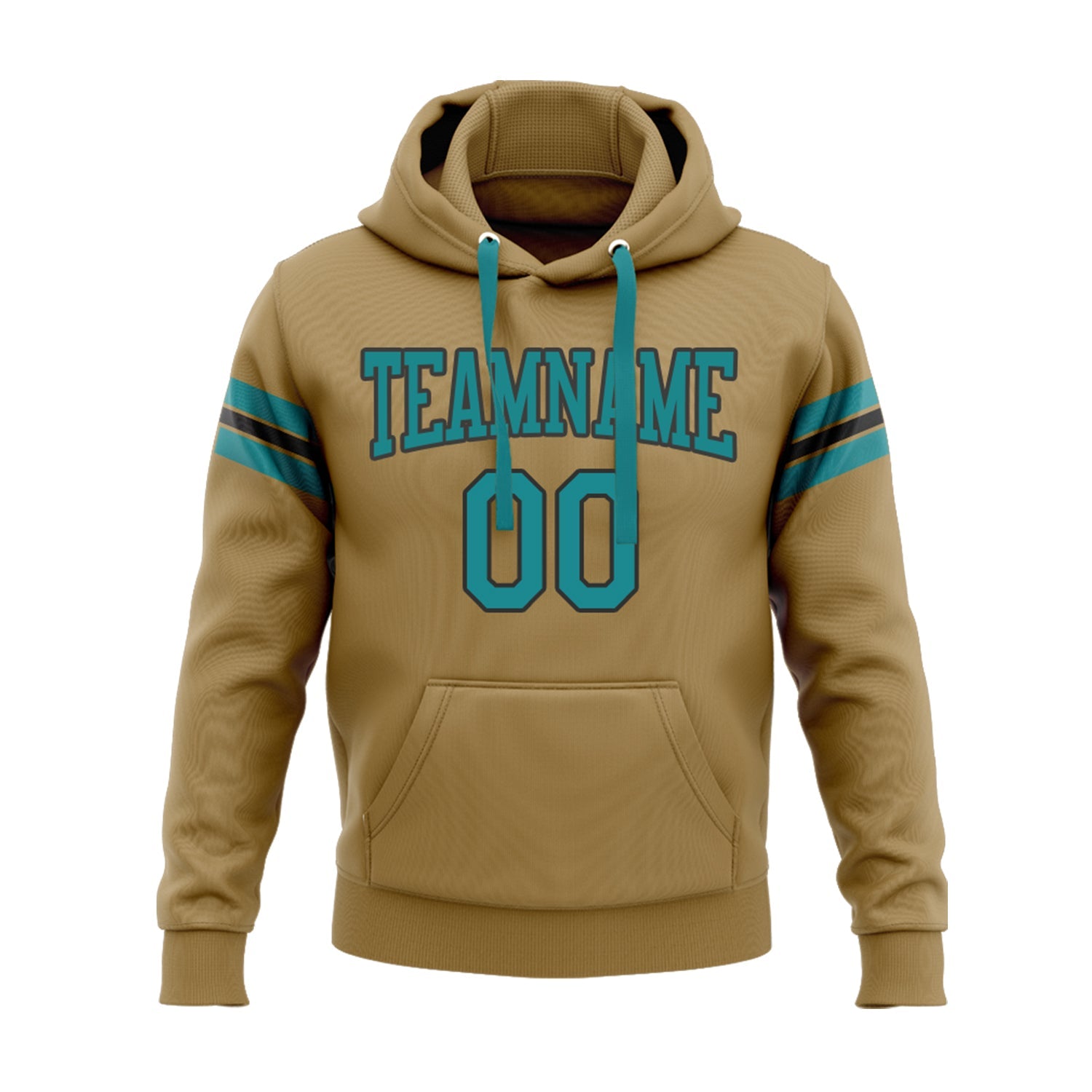 Custom Old Gold Teal-Black Personalized Sports Team Embroidered Pullover Hoodie