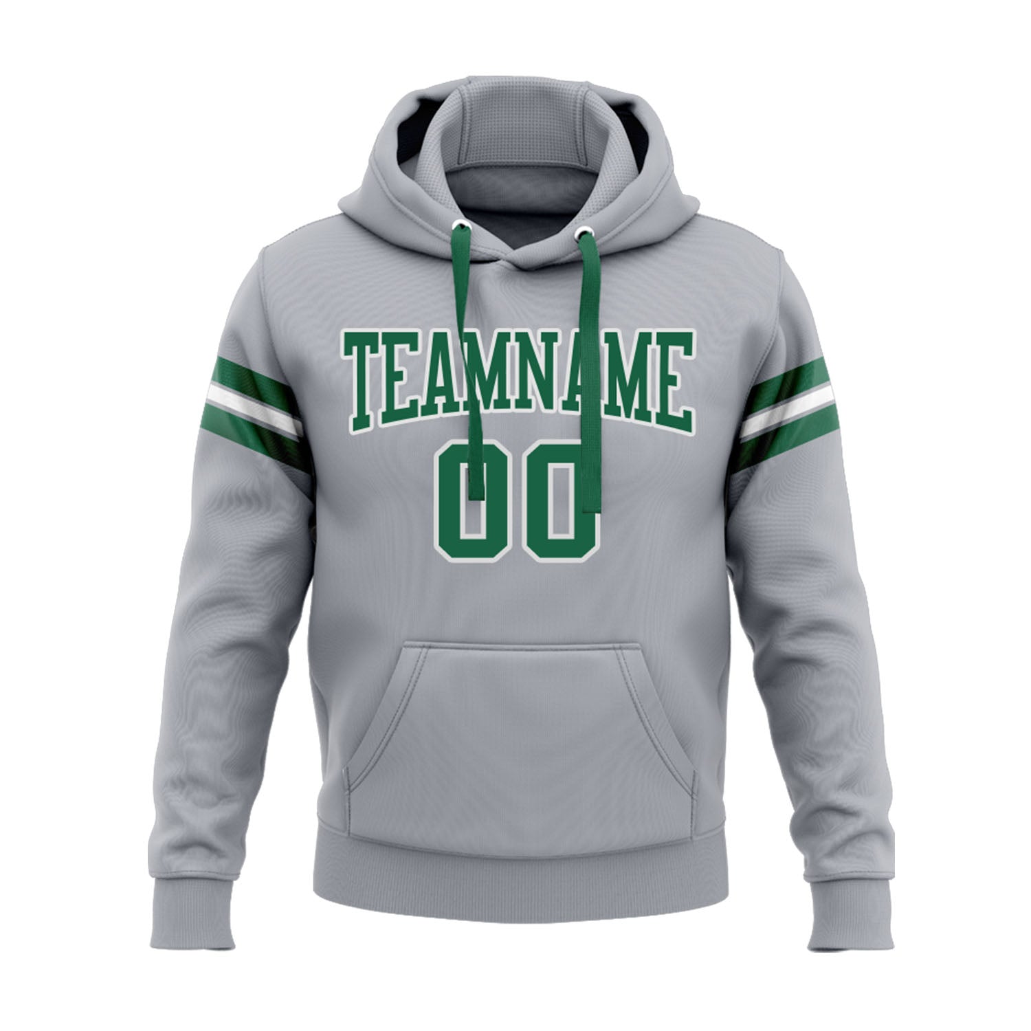 Custom Gray Kelly Green-White Personalized Sports Team Embroidered Pullover Hoodie
