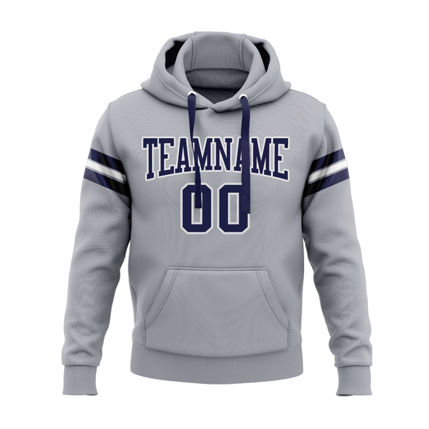 Custom Gray Navy-White Personalized Sports Team Embroidered Pullover Hoodie