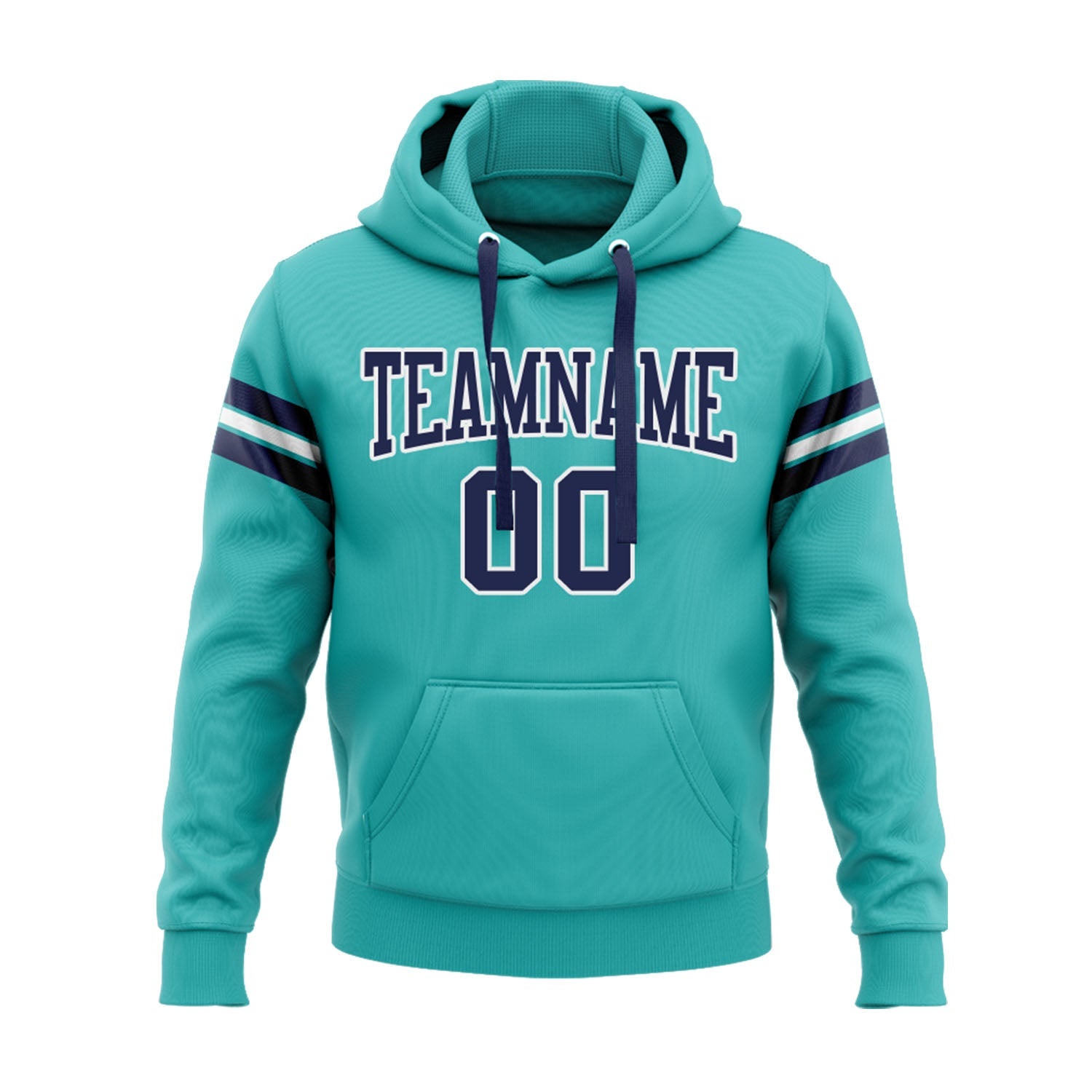 Custom Aqua Navy-White Personalized Sports Team Embroidered Pullover Hoodie