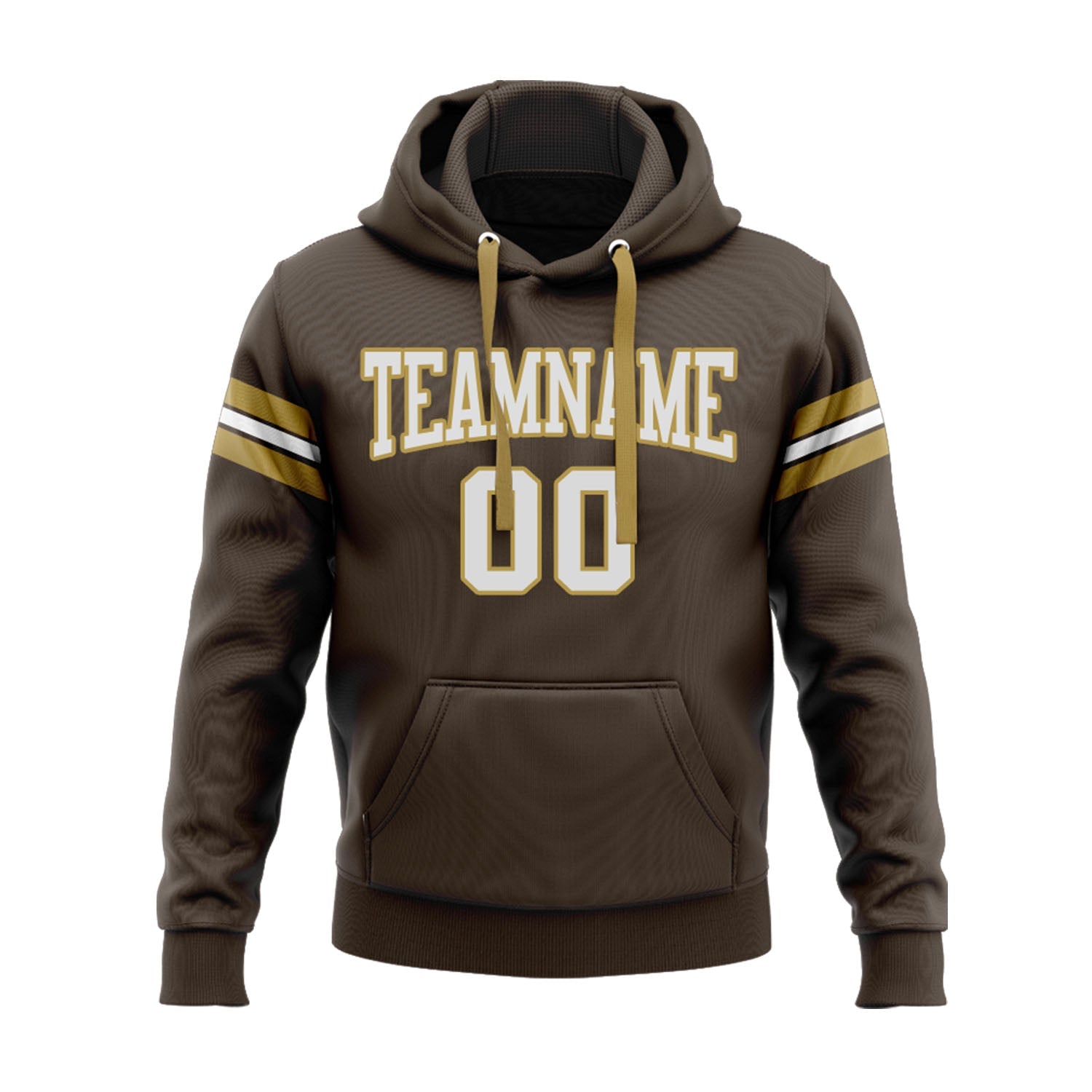 Custom Brown White-Old Gold Personalized Sports Team Embroidered Pullover Hoodie