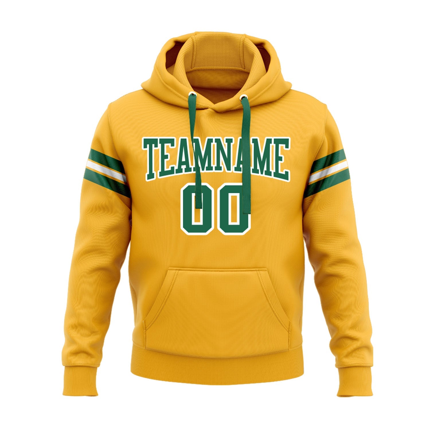 Custom Gold Kelly Green-White Personalized Sports Team Embroidered Pullover Hoodie