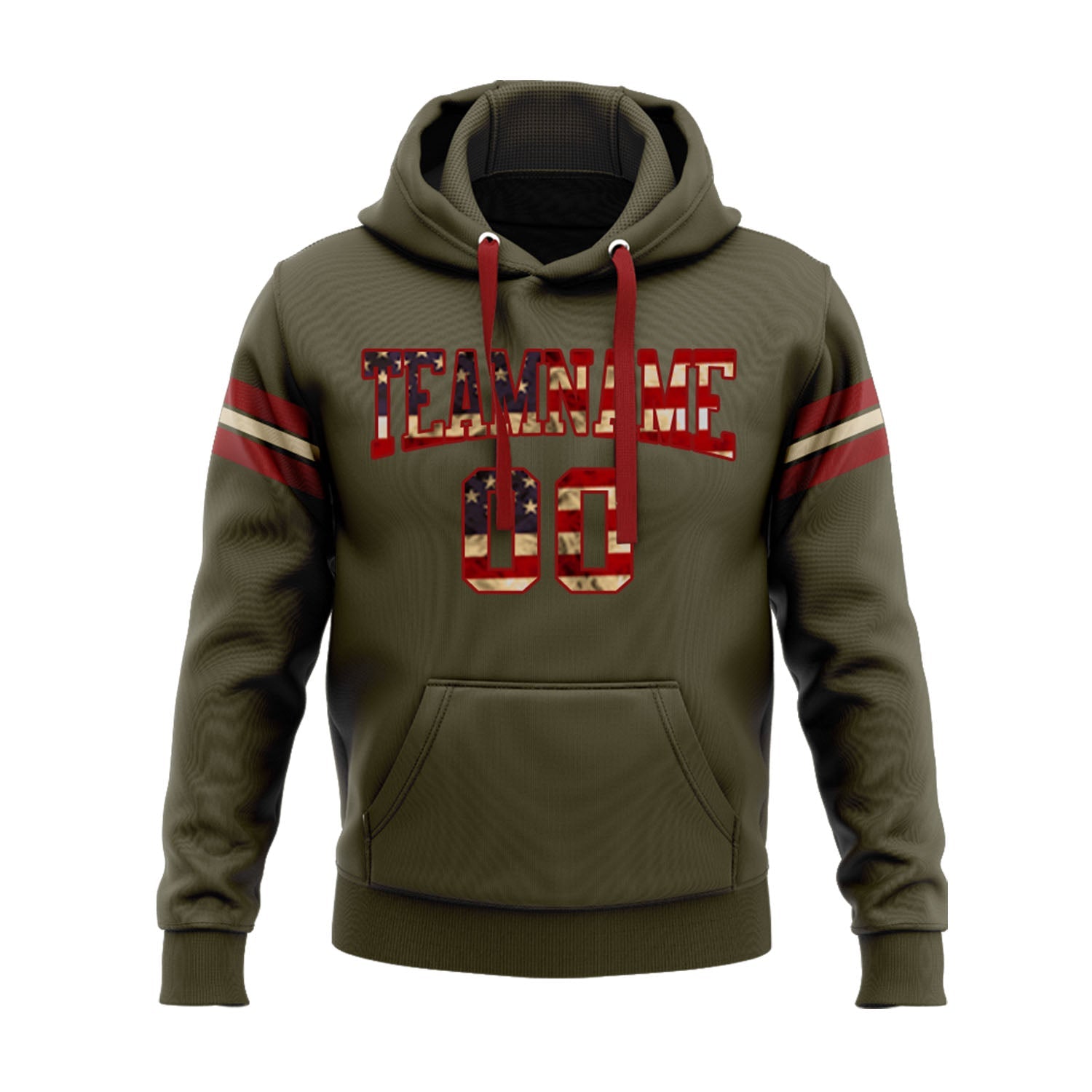 Custom Olive Vintage USA Flag Red-Cream Personalized Sports Team Embroidered Pullover Hoodie